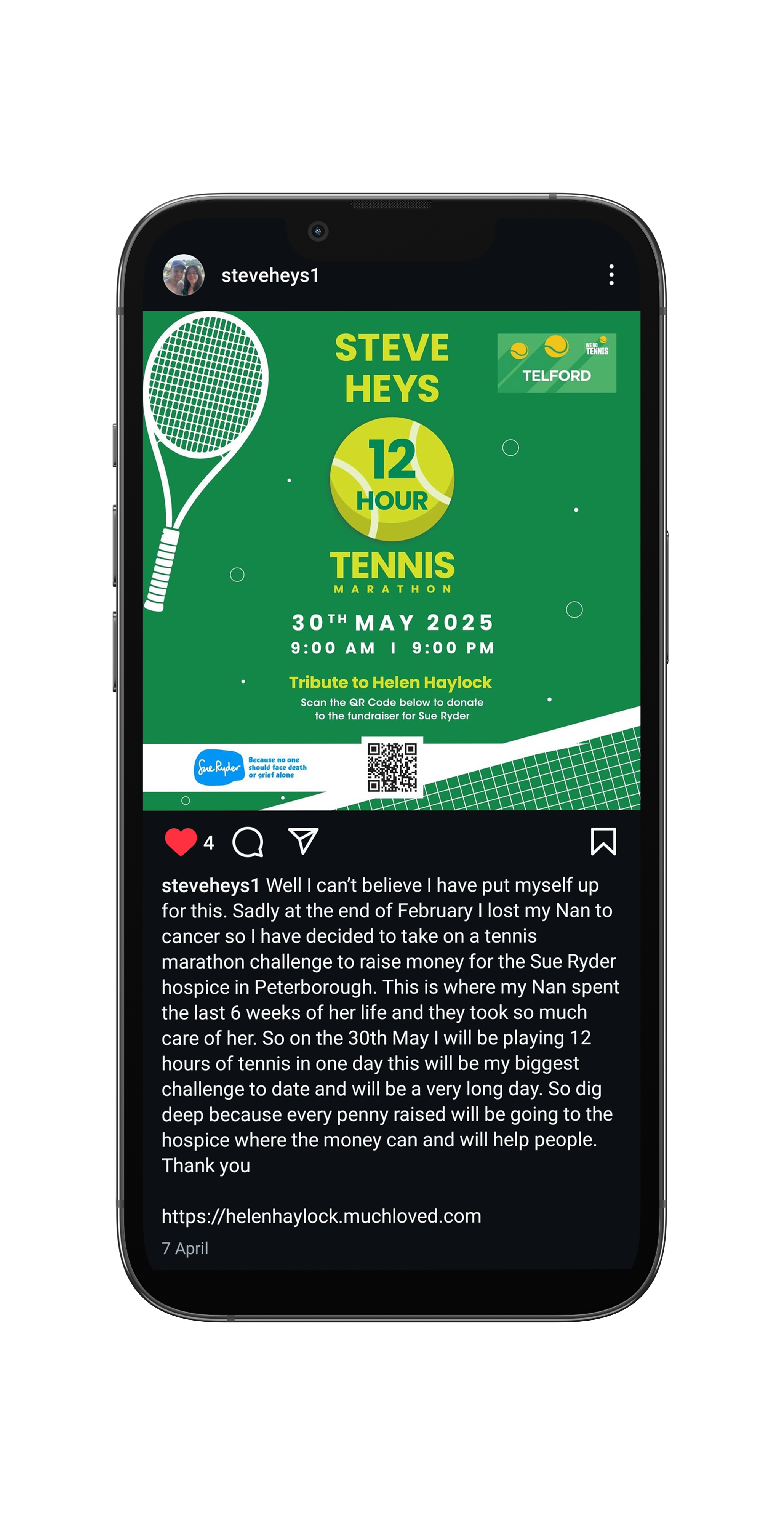 Tennis Marathon Fundraiser Insta post