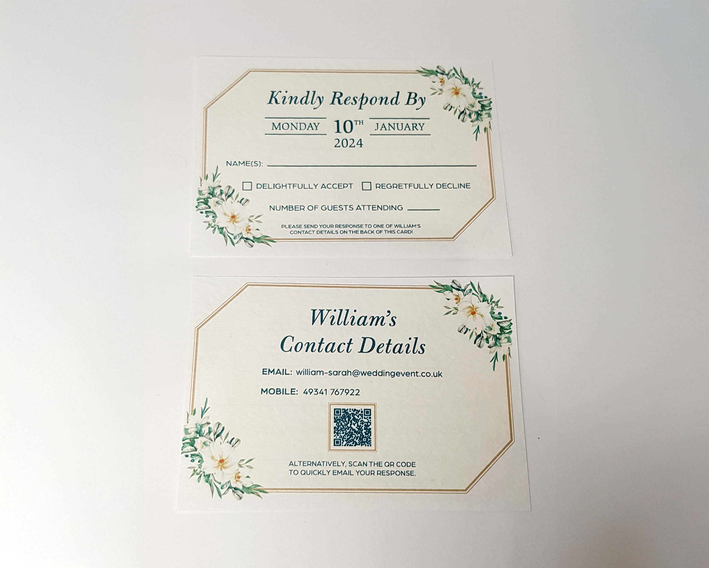 W&S Wedding Stationery RSVP front and back