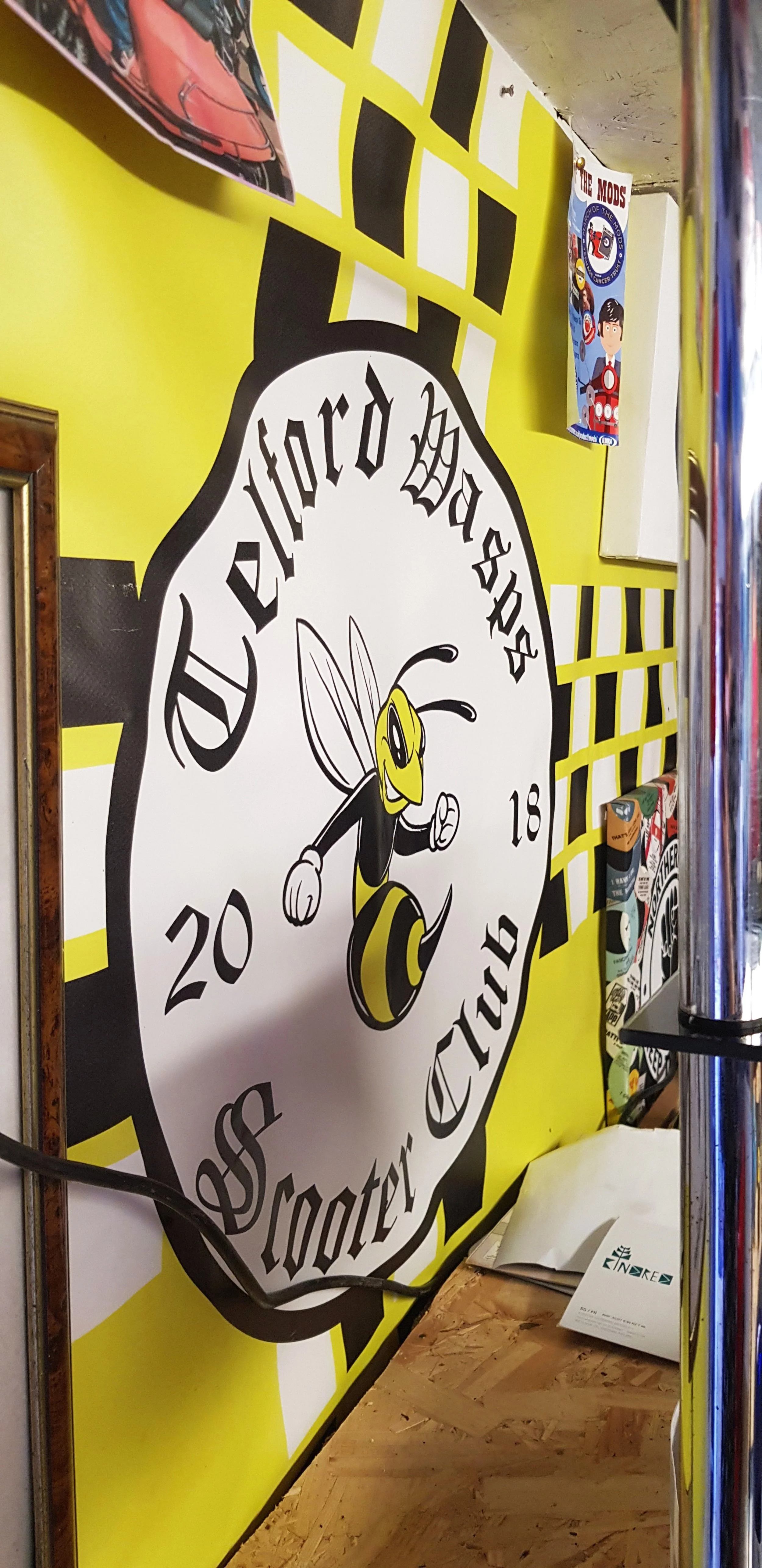 A side angle shot of Telford Wasps Scooter Club large PVC banner.