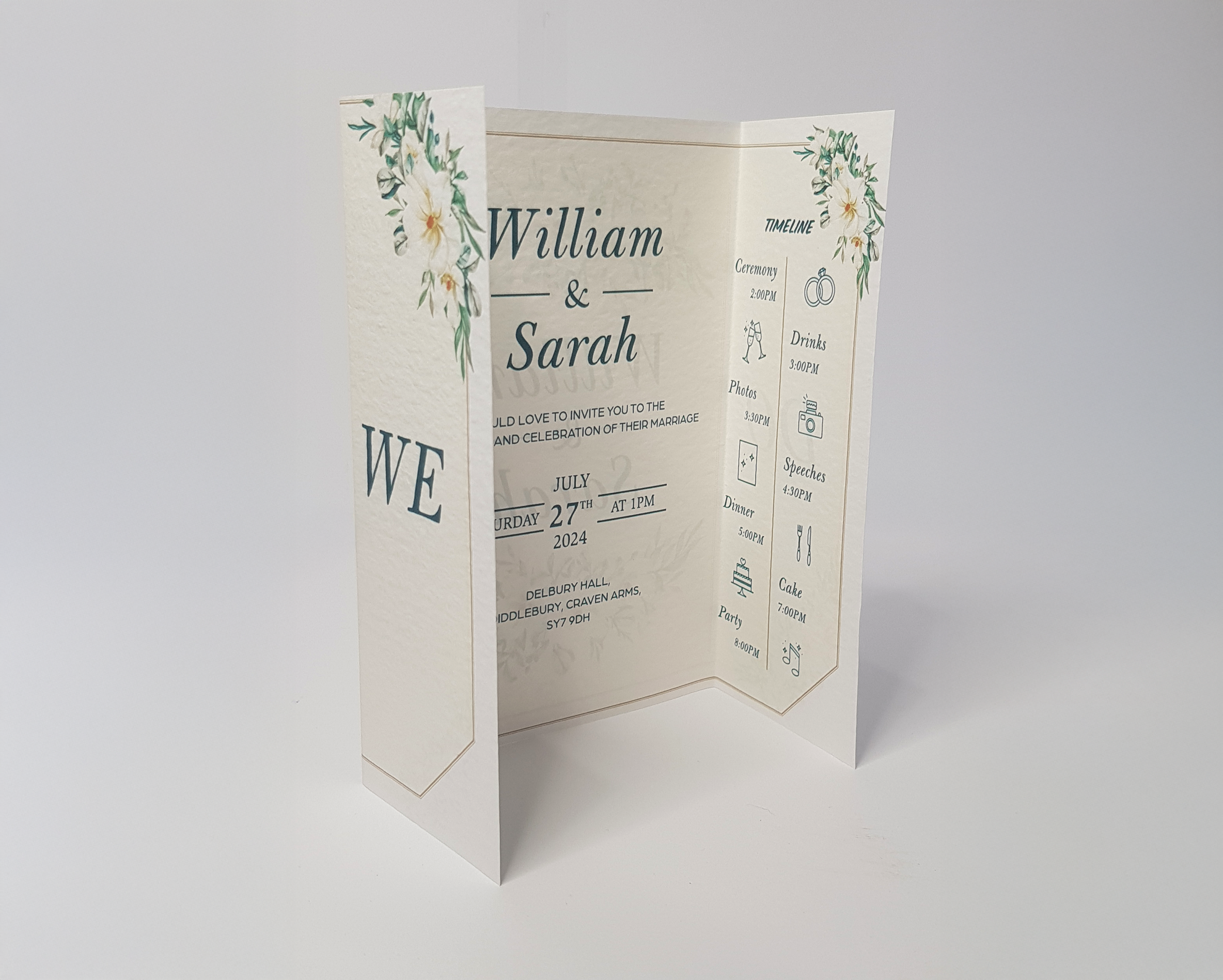 W&S Wedding Stationery A4 gatefold invitation inside view