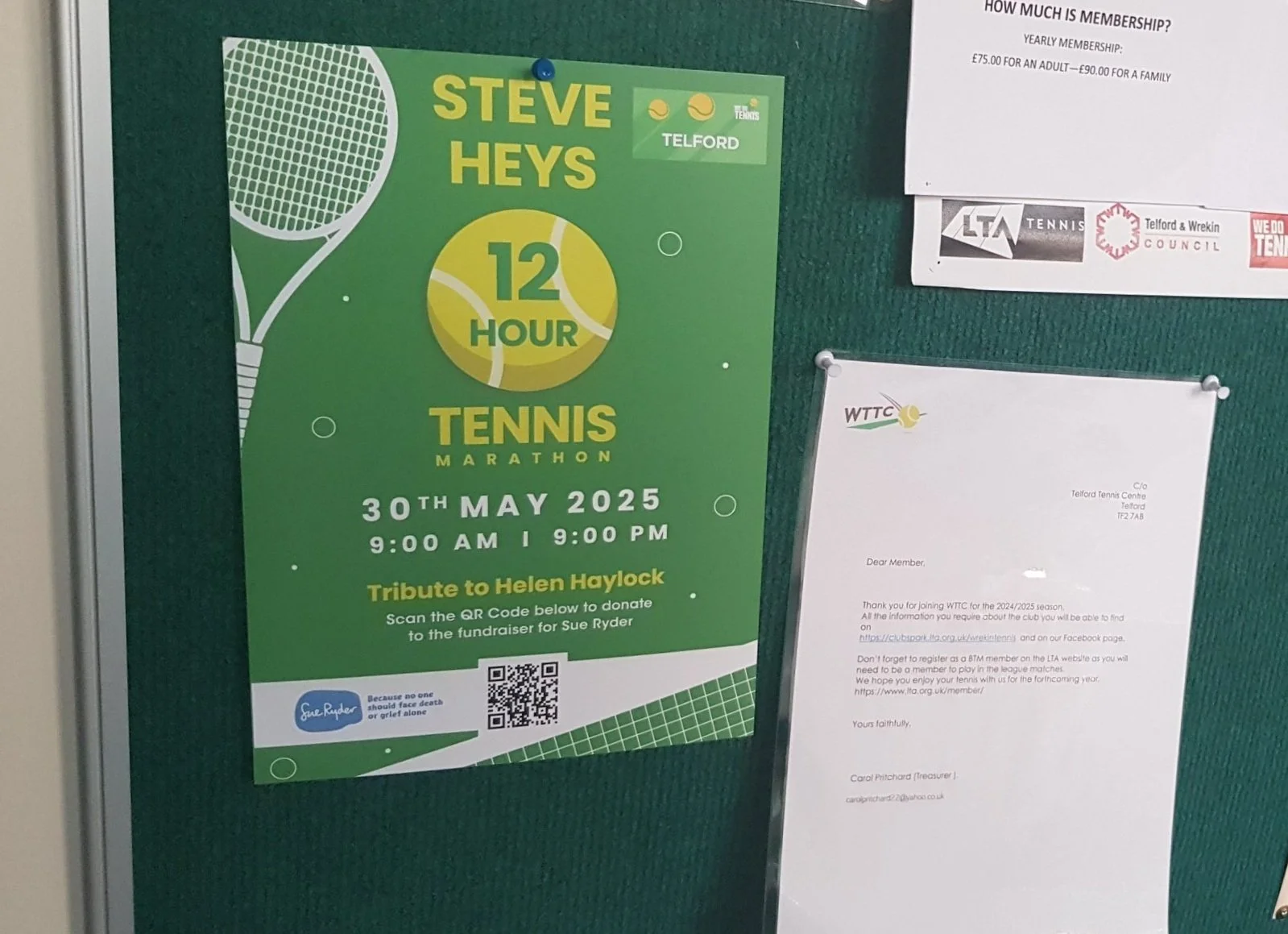 Tennis Marathon Fundraiser A3 Poster Displayed Close up