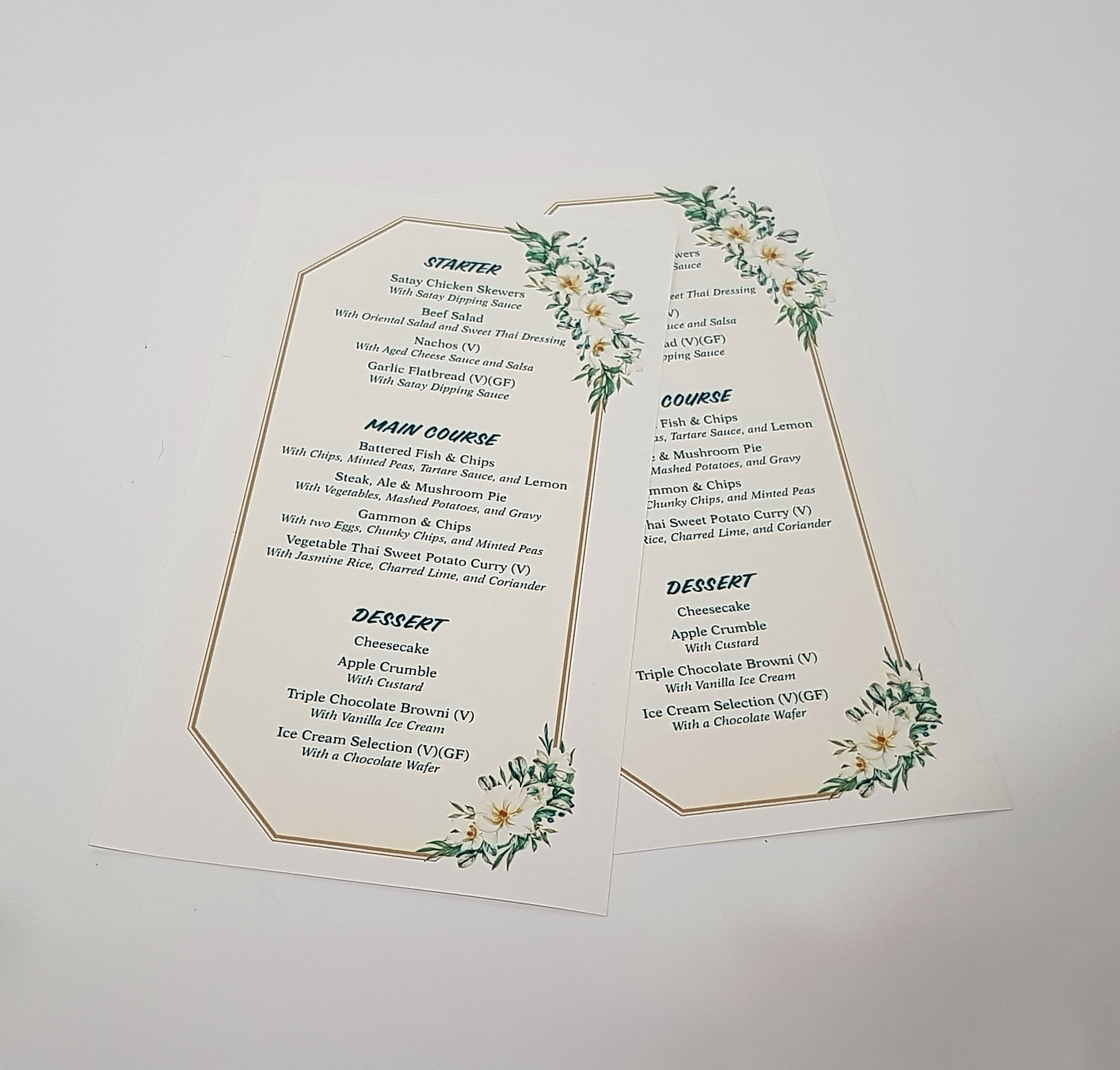 W&S Wedding Stationery Food menus
