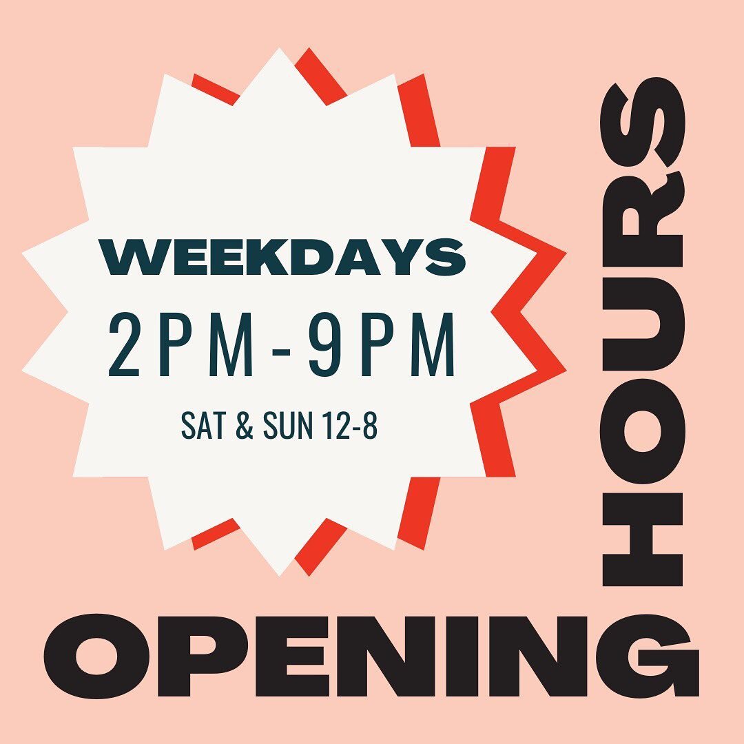 We are back to Summer hours! Monday thru Friday we will be open from 2PM until 9, and Saturdays and Sundays we will stick to the current hours of 12-8. See you at the park!