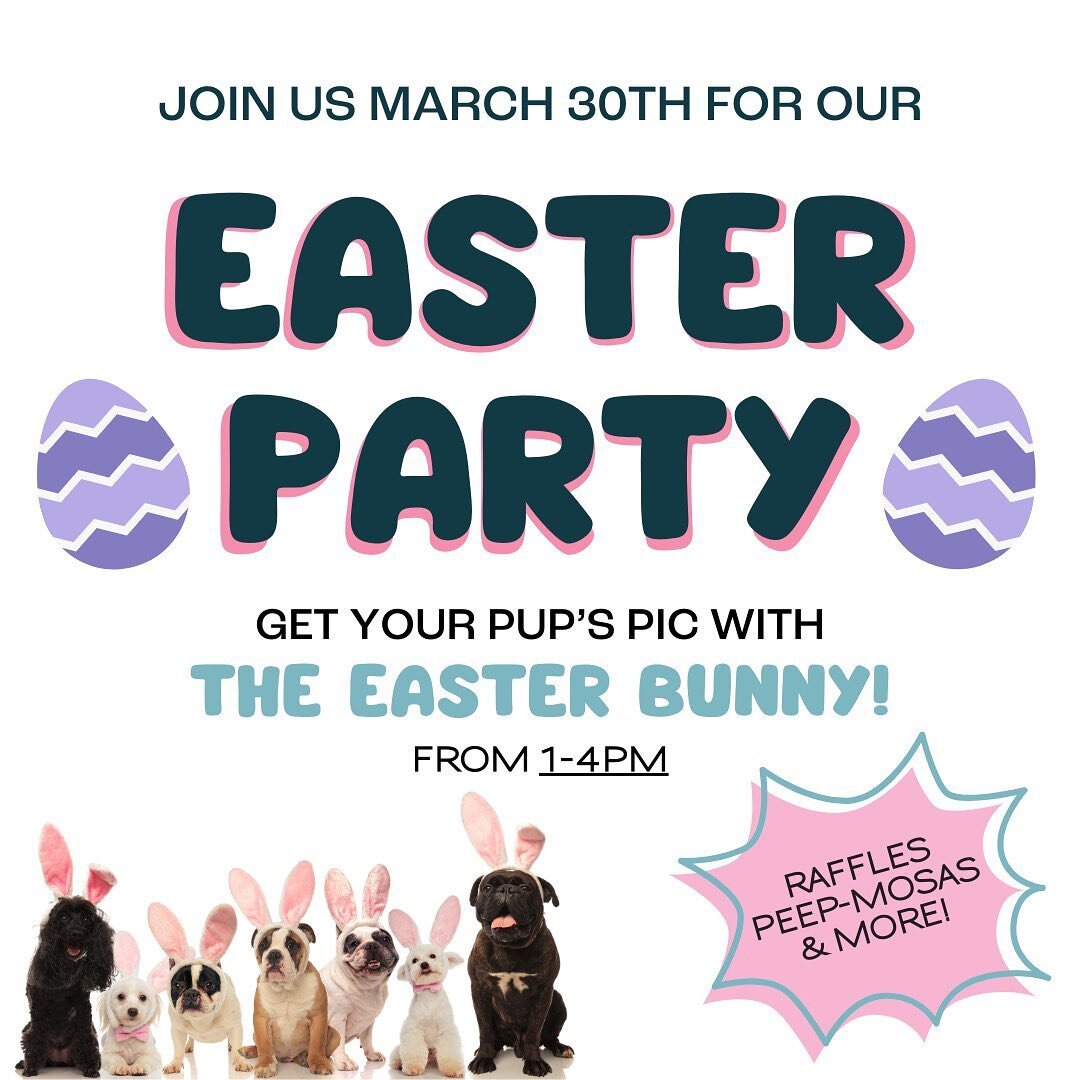 This Saturday, enjoy the weather and celebrate Easter at Ruff! We&rsquo;re open 12-8, but the Easter Bunny is hopping in from 1-4PM for pictures with your pup. Don&rsquo;t miss out on our raffle, either! Tickets are given for the first 50 drinks sold
