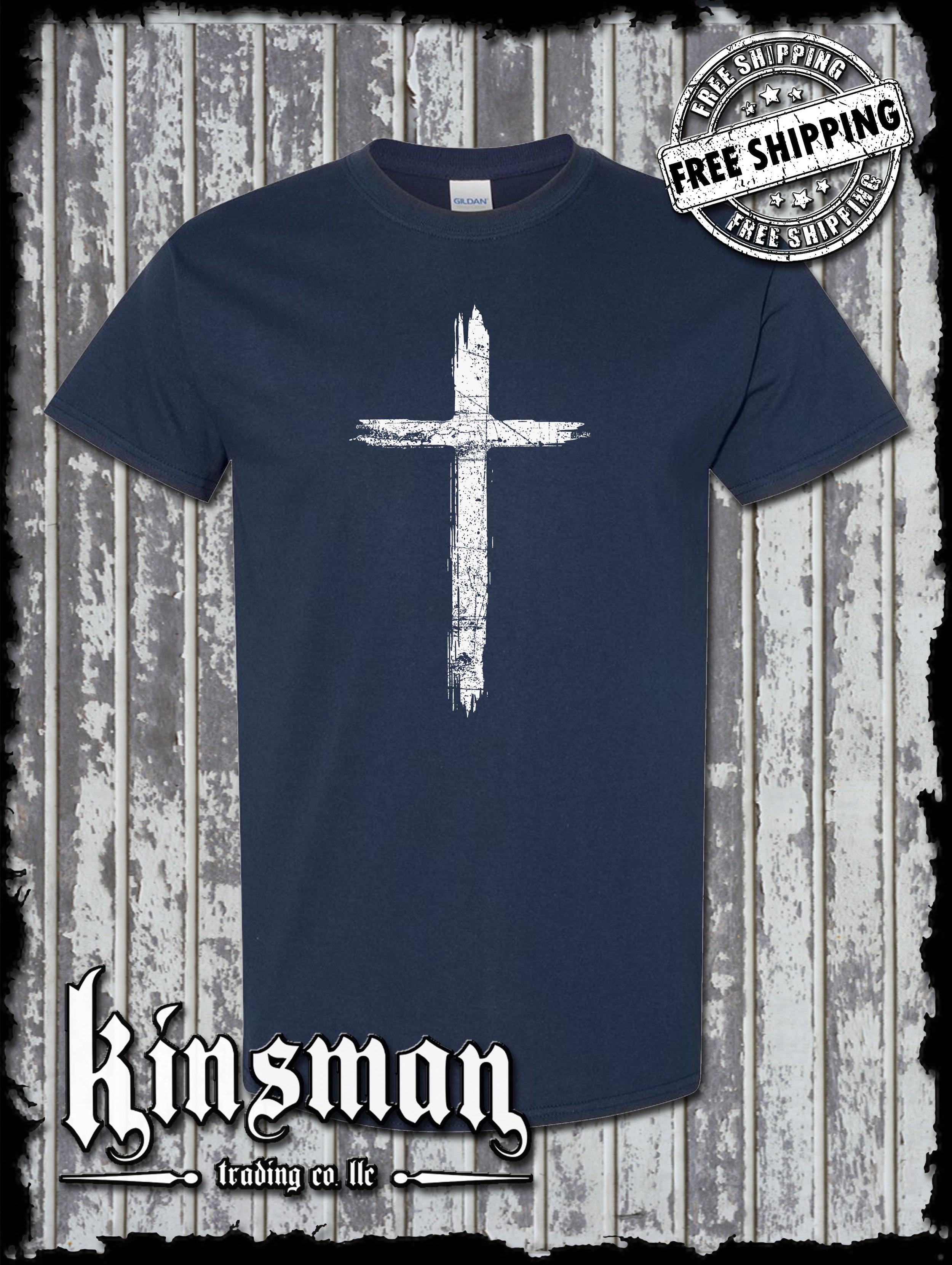 Cross Distressed Shirt Navy.jpg