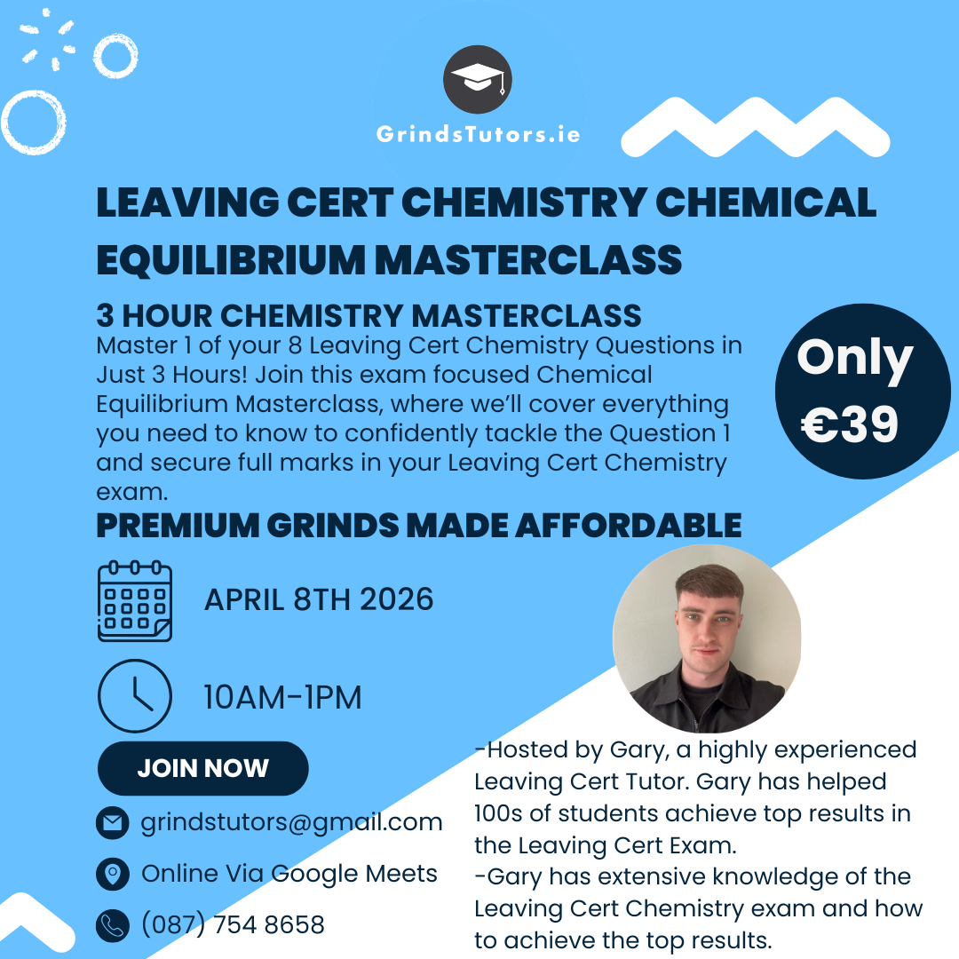 Leaving Cert Chemistry Chemical Equilibrium Masterclass April 8th 2026
