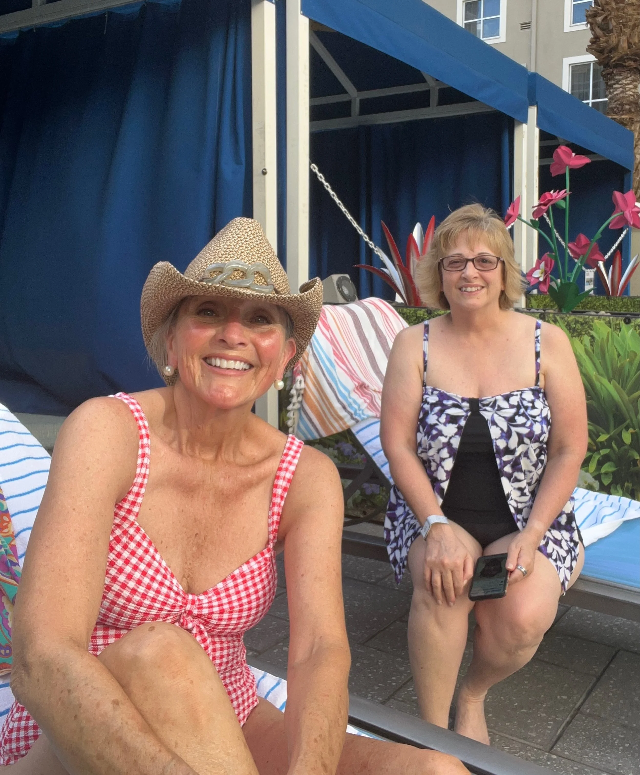 Poolside at the Wyndham Grand Desert with my friend Susan, who treated us to a cabana today! ☀️👙 Now we&rsquo;re just wondering&hellip;where&rsquo;s the cabana boy? 😂 Relaxing, laughing and soaking up beautiful Las Vegas before seeing the Eagles to