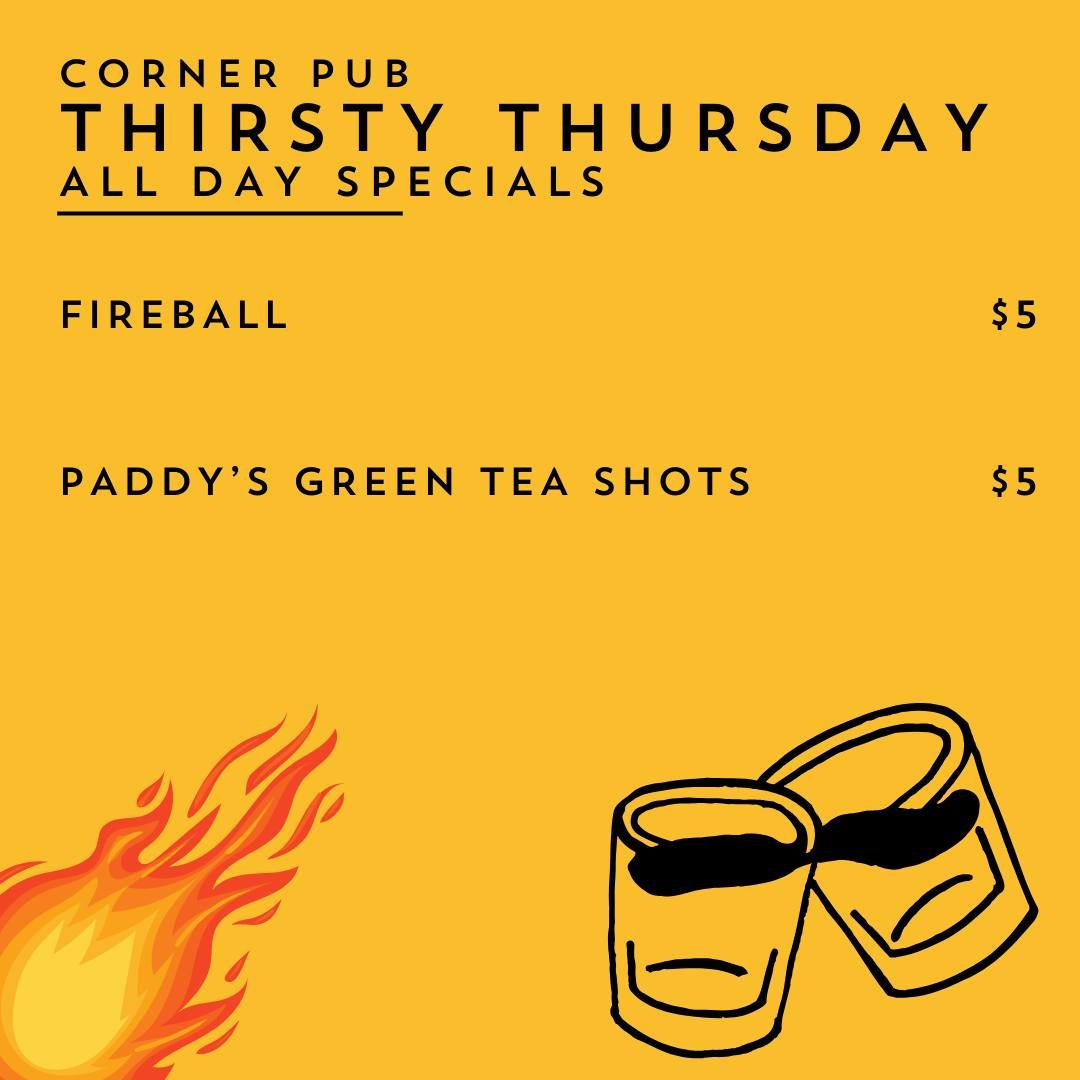 It's Thirsty Thursday! Stop by Corner Pub for some special all day specials and some brand new Happy Hour specials!
.
.
.
#CornerPub #Nashville #LocalFood #NashvilleBar #HappyHour
