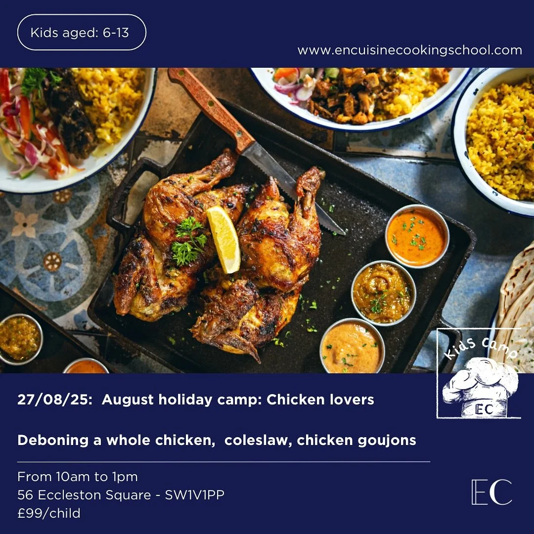 August holiday camp: all about chicken

1. Objectives
	&bull;	Teach children basic poultry anatomy and knife safety.
	&bull;	Demonstrate how to debone a chicken step-by-step.
	&bull;	Show how to prepare chicken goujons from scratch.
	&bull;	Emphasize