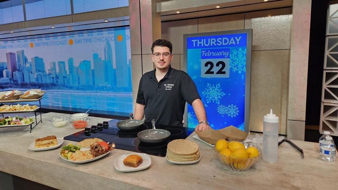 Gearing up for Greektown Chicago Restaurant Week coming up March 1-7!

Today we went on @wgnnews @daytimechicagotv with @mr.greek.gyros owner Constantinos Vitogiannis to showcase some gyro dishes and other specials for the week of discounted Greek ea