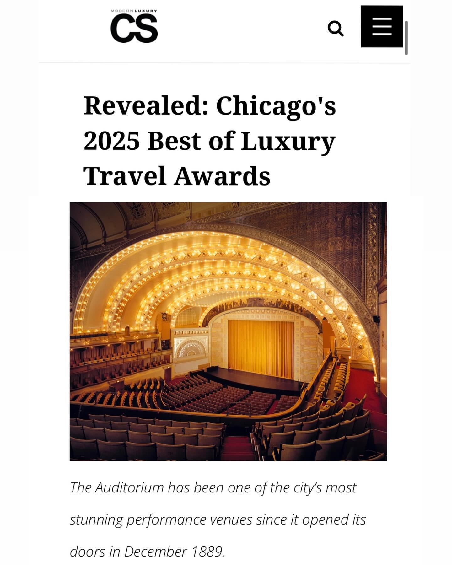 TSG clients are all over @modernluxury @cschicagosocial&rsquo;s list of Chicago&rsquo;s 2025 Best of Luxury Travel Awards! 

🏛️Grandest Venue: @auditoriumtheatre 
🤫Best Under-the-Radar Museum: @driehausmuseum
🎨Most Anticipated Museum Opening: @int