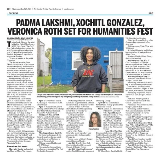 The Silverman Group is incredibly proud to announce that we are representing @chihumanities, and kicking off publicity with the Spring Festival 2026 lineup! The spring season will feature some incredible Chicago Humanities speakers, including @padmal