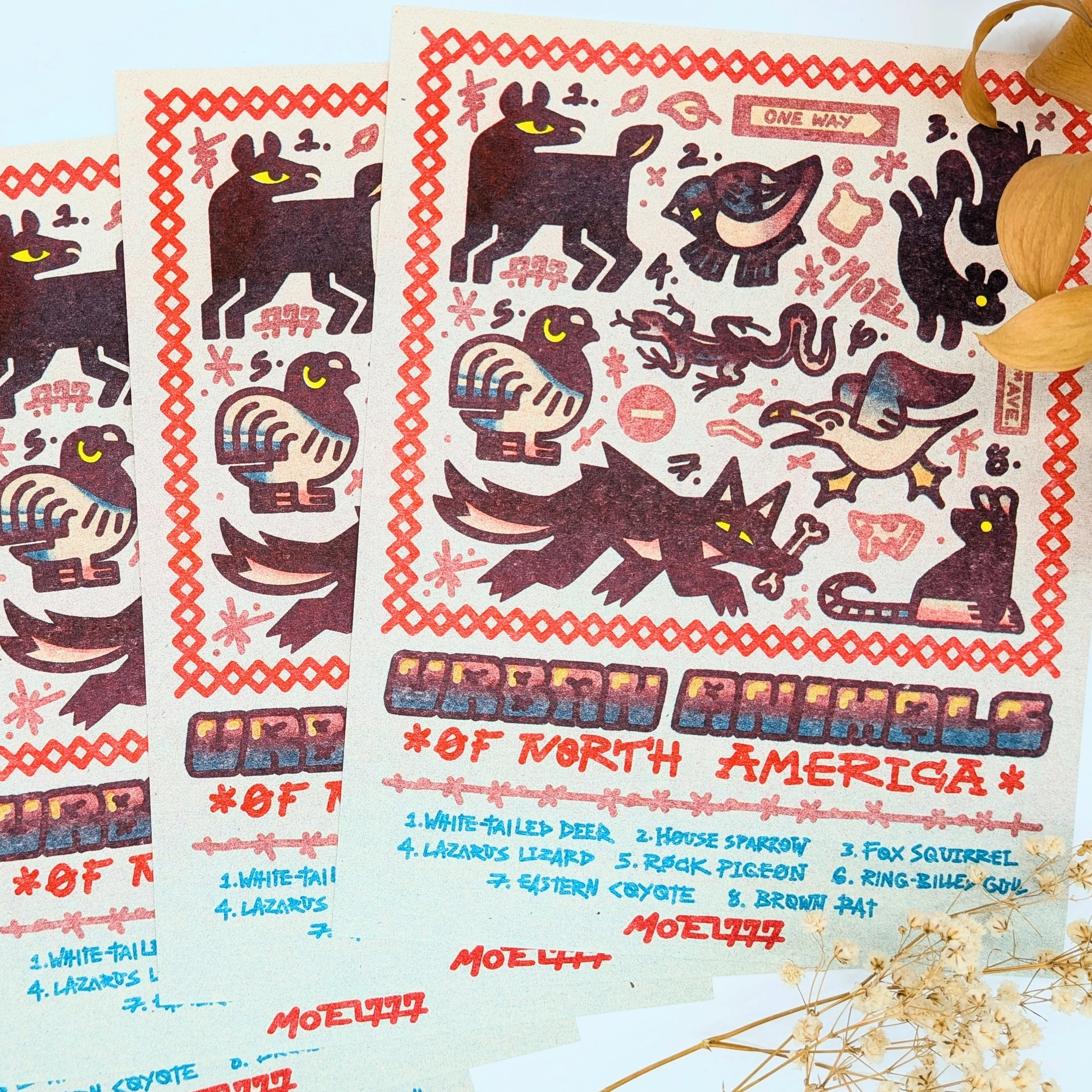 Urban Animals Risograph Print