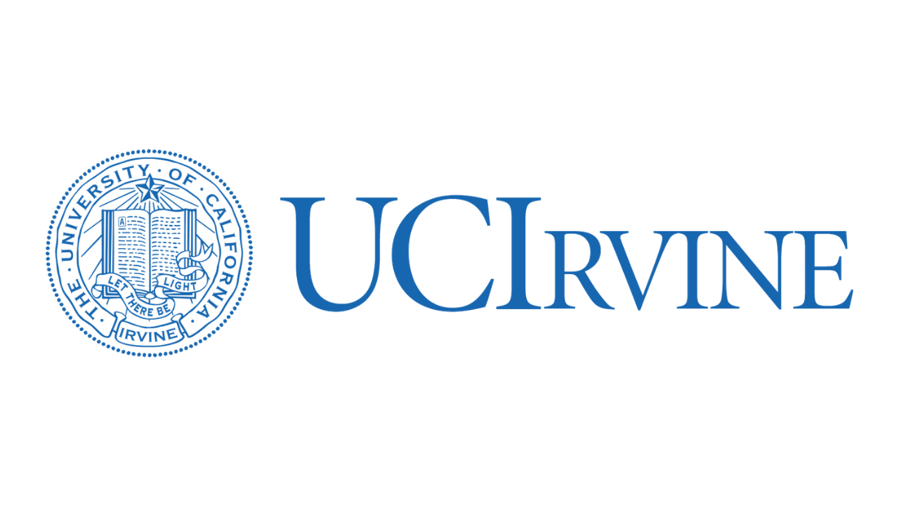 UC Irvine logo with seal and university name in blue text.