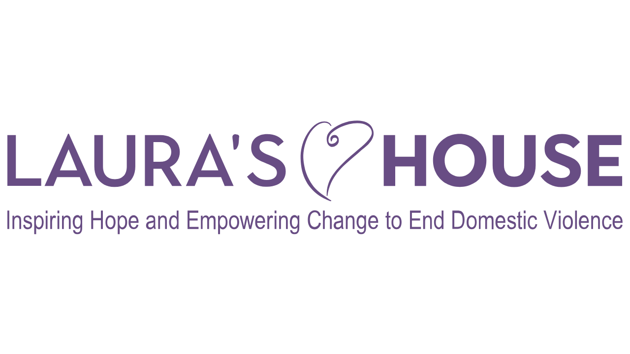 Logo for Laura's House with a heart symbol and text "Inspiring Hope and Empowering Change to End Domestic Violence"