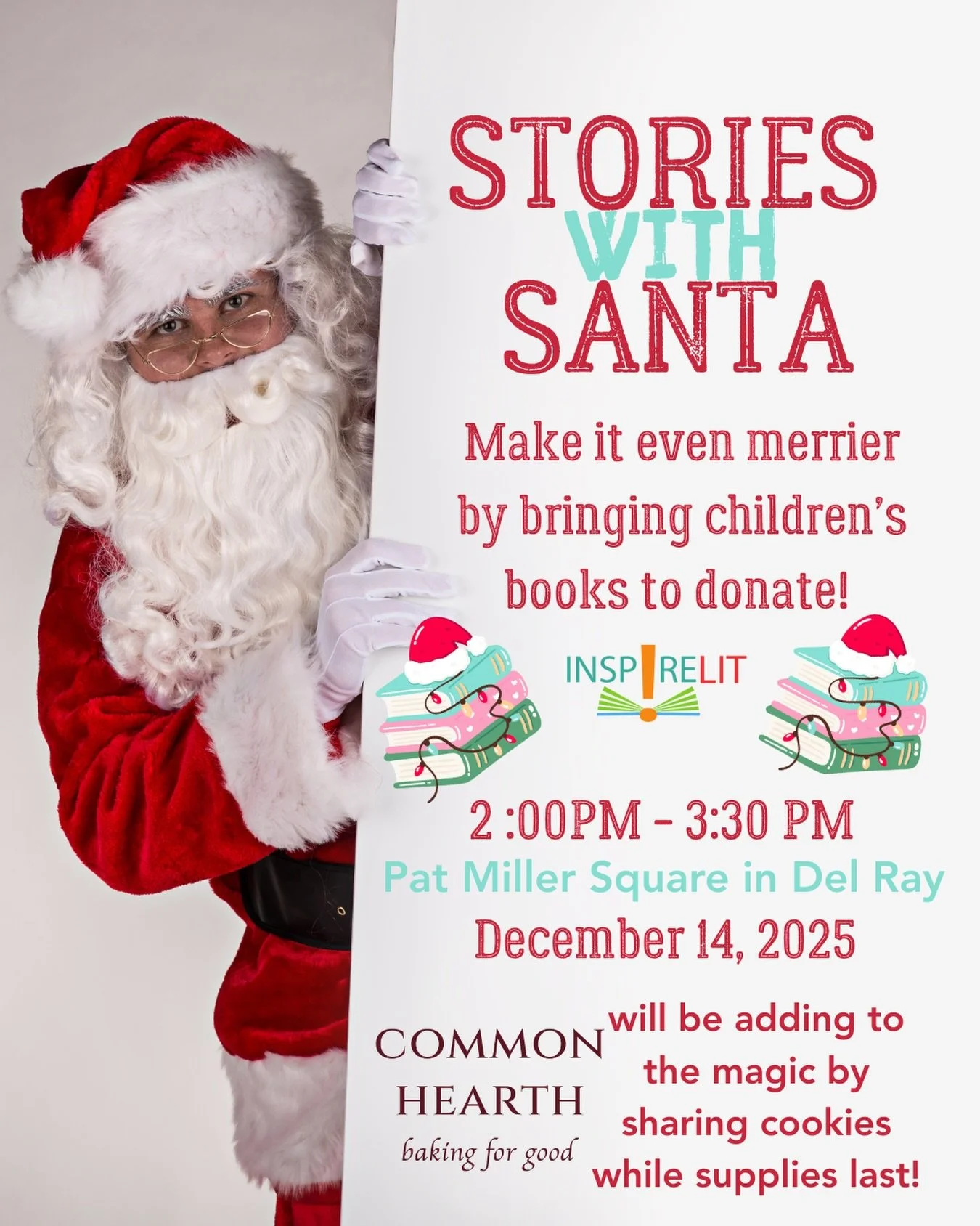 This Sunday, join Santa for stories, holiday cheer and scrumptious cookies thanks to @commonhearthbakery while supplies last! 

Have books to donate? We&rsquo;ll merrily be collecting new and gently used children&rsquo;s books to make the season brig