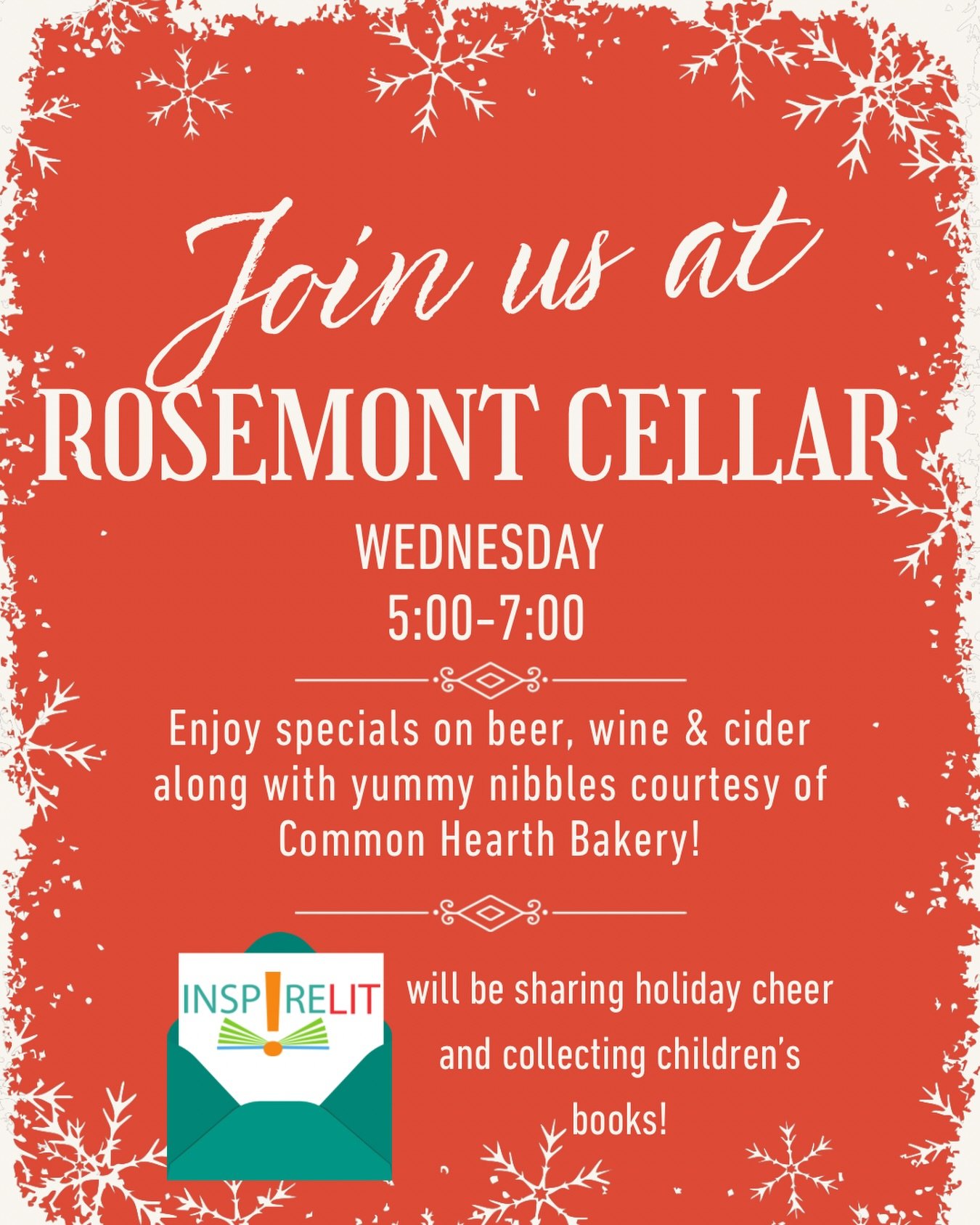 Join us &amp; the Rosemont Elf in festive attire for festivities at @rosemontcellar! There will be drink specials, @commonhearthbakery goodies and holiday cheer! 

We&rsquo;ll be collecting donations of new and gently used children&rsquo;s books. We 