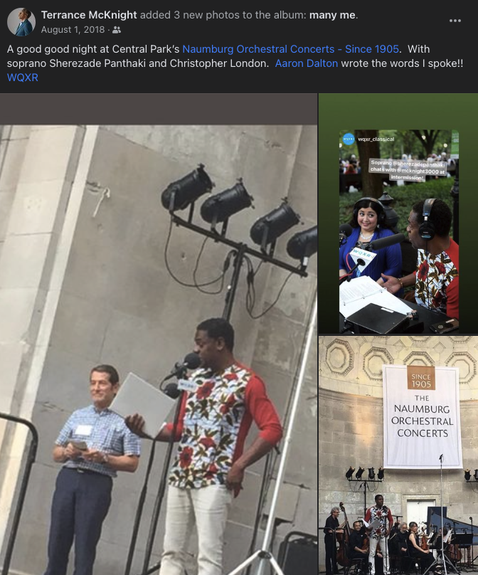 Directing a live broadcast for WQXR at the Naumburg Bandshell in Central Park (with Christopher London and host Terrance McKnight)