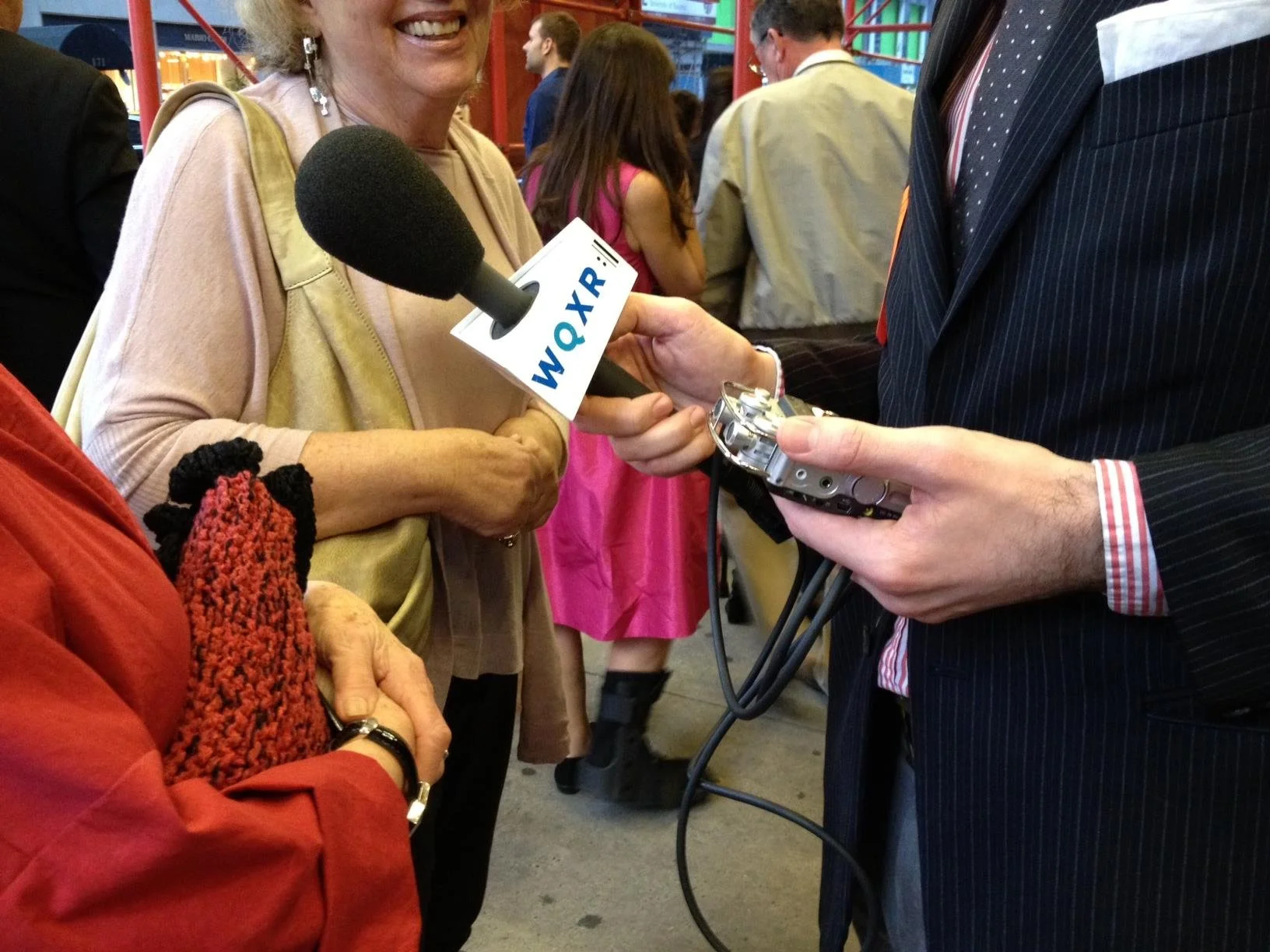 Recording vox pop on the street in front of Carnegie Hall