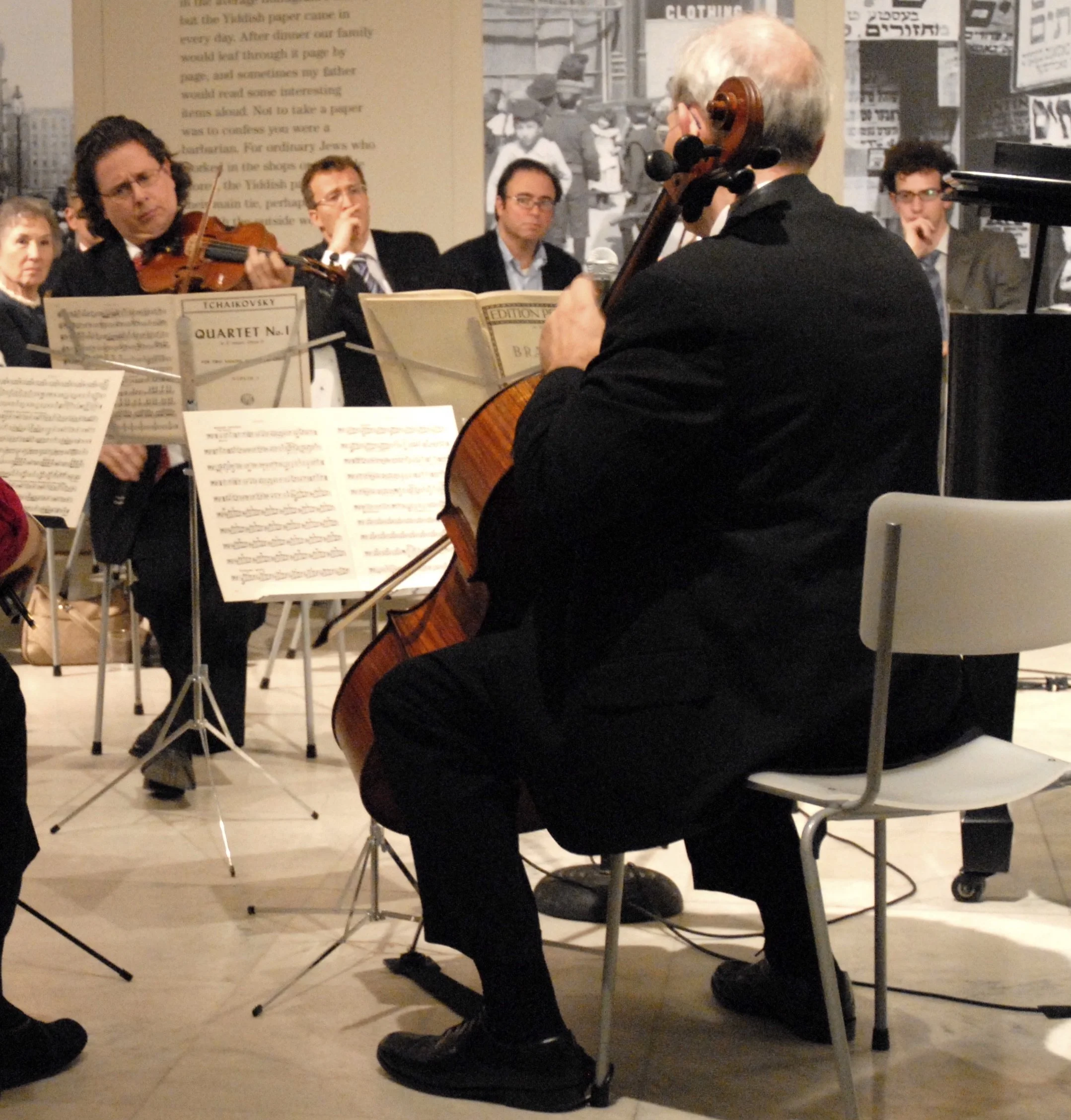 Throwing a fundraiser for Orpheus Chamber Orchestra at Museum of the City of New York (with exec director Graham Parker, violinist Richard Rood, cellist Jonathan Spitz, violist Maureen Gallagher, and pianist Jonathan Biss)