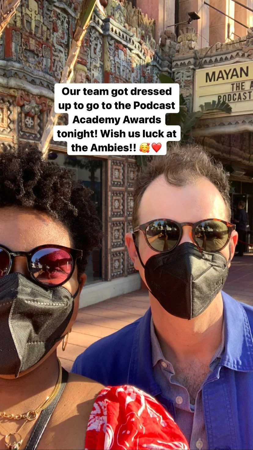 Aaron A. Dalton and Into America exec producer Aisha Turner going at the 2022 Podcast Academy Awards (The Ambies) at the Mayan Theater in downtown Los Angeles