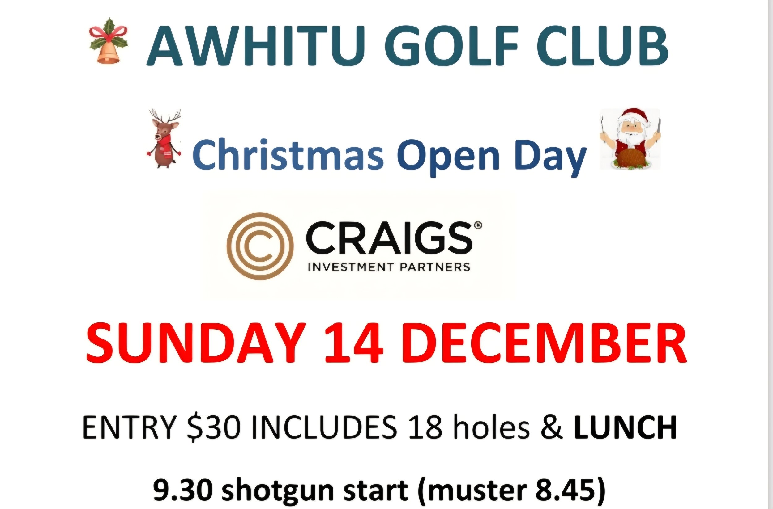 Xmas Open Day sponsored by Craigs Investment Partners. 