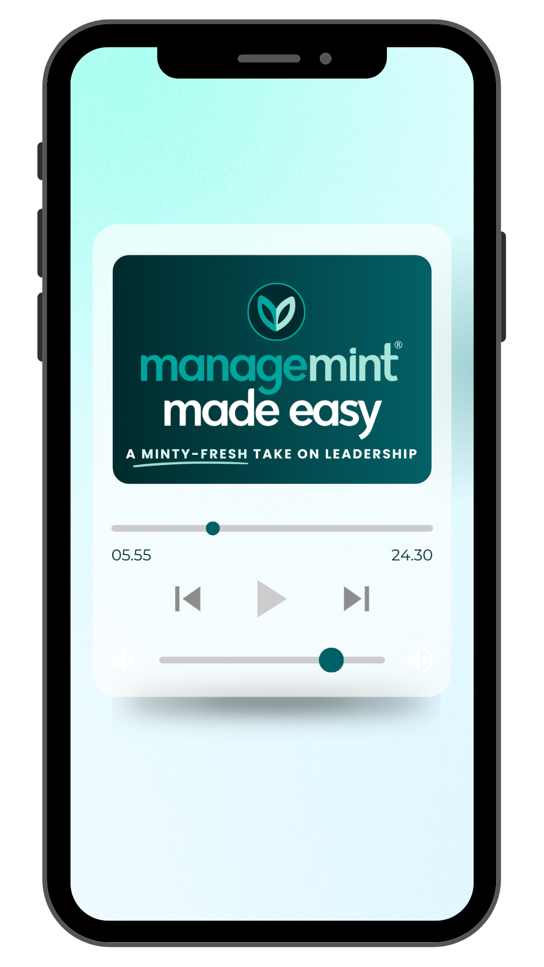 Smartphone screen displaying a music player with the album cover of manage mint 'made easy.'