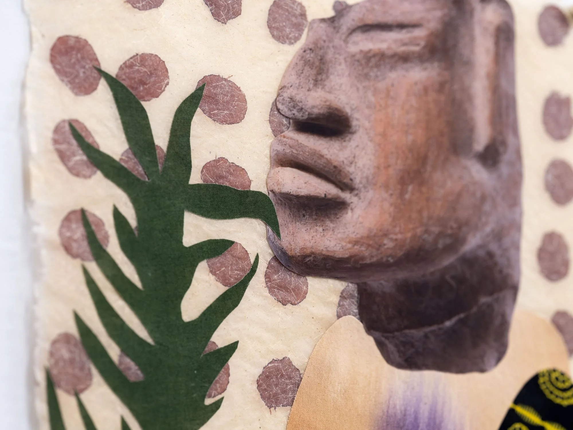 Gala Berger, "Sister Water series / The Bride" (2024), ink, watercolor, printed cotton, digital sublimation on fabric on banana heart paper. 24⅜'' x 16⅛''.