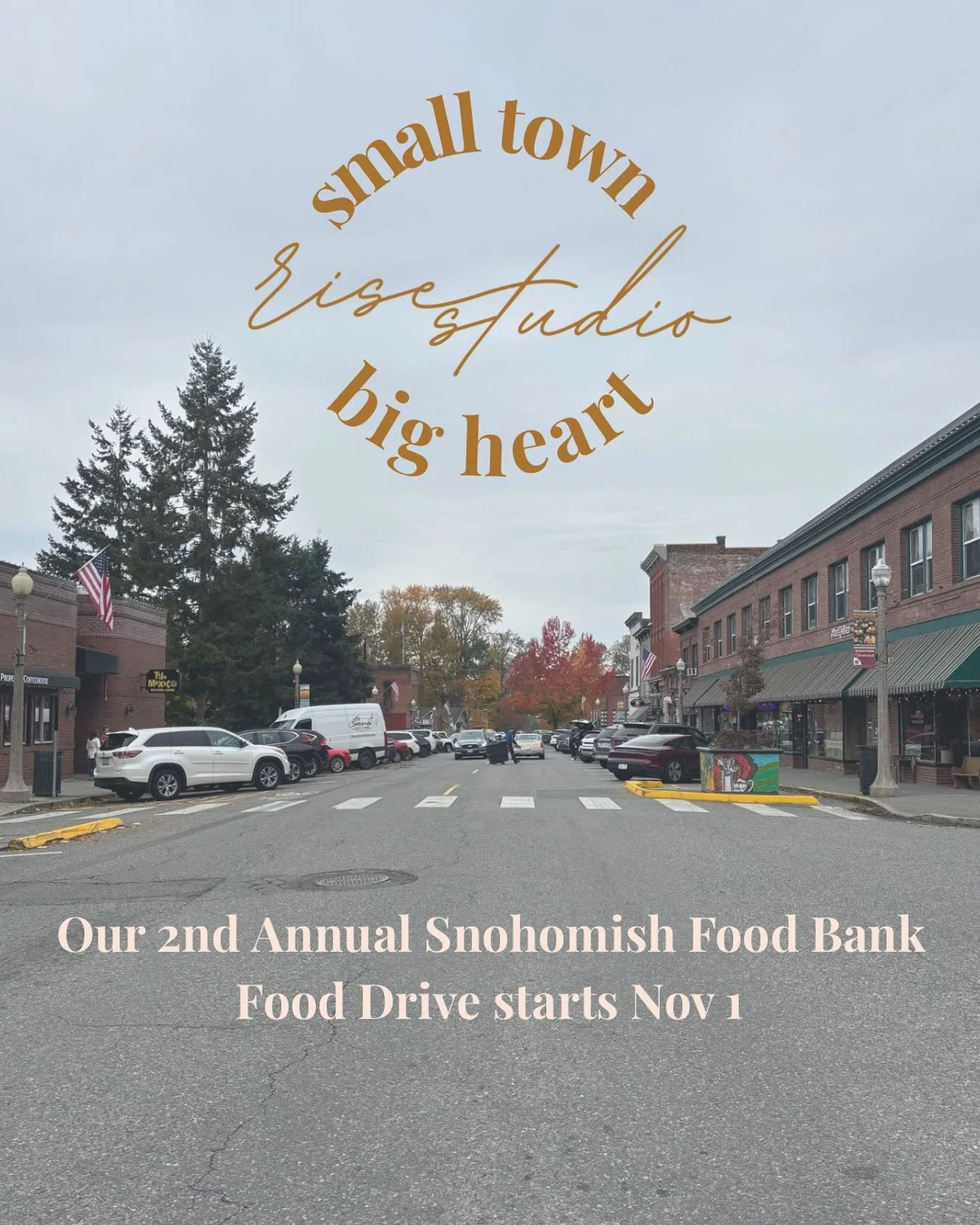 Living in a small town is all about supporting local and helping our friends and neighbors 🤍 
Our 2nd Annual November Food Drive starts Saturday, 11/1! Bring in non-perishable food donations all month long to support the Snohomish Food Bank. Each do