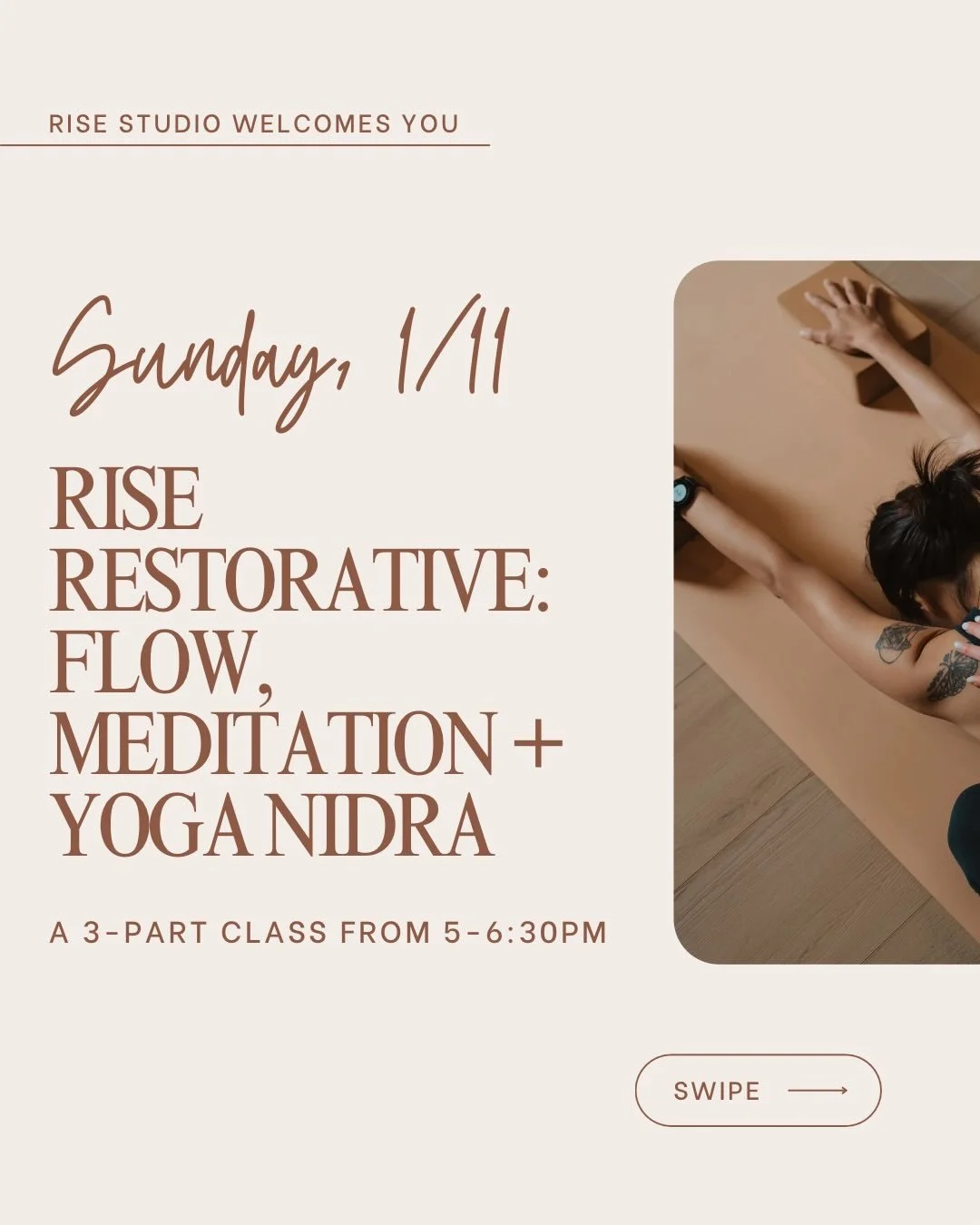 Rise Restorative ✨
A three-part experience to slow down, release, and restore as we step into the New Year.
Join us Sunday 1/11 &bull; 5&ndash;6:30pm