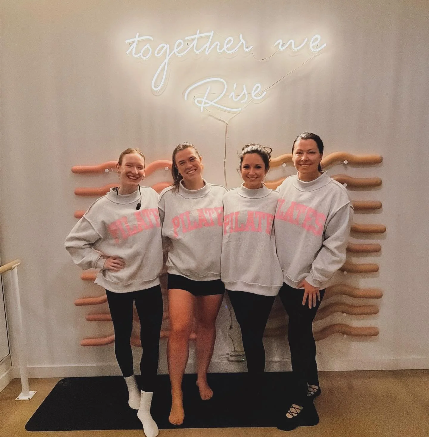 Pilates is better with friends 💕 Matching sweatshirts, lots of laughs, and the community we love most! 

Members, don&rsquo;t forget your monthly guest pass to bring a friend for free because movement is always more fun together 💌

PS yes, these sw