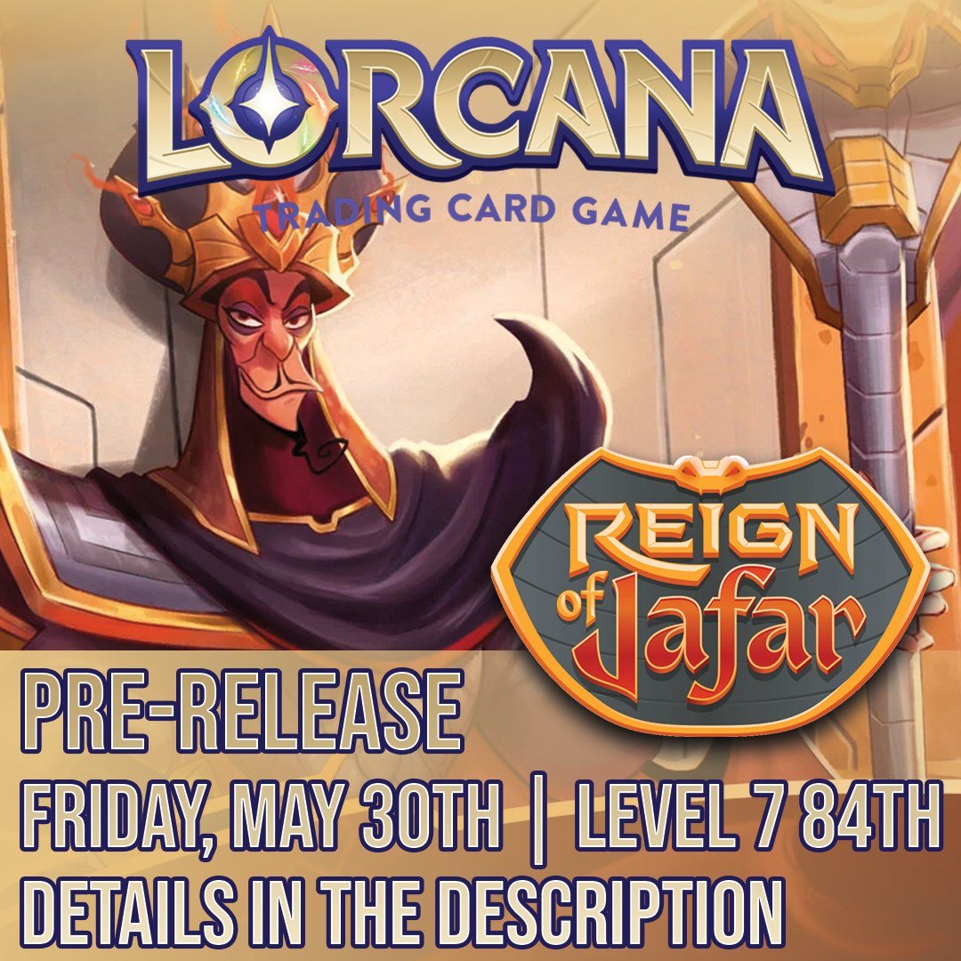 📣 It's time to face the Reign of Jafar! Join us at Level 7 84th for the Lorcana Pre-Release! 🧞‍♂️✨
📍 8410 Umatilla St., Federal Heights, CO
🗓️ Friday, May 30th
⏰ Start Time: 6:30 PM
🎟️ $30 Entry | 🎮 BO3 Swiss
🃏 Sealed Deck Format
Get you