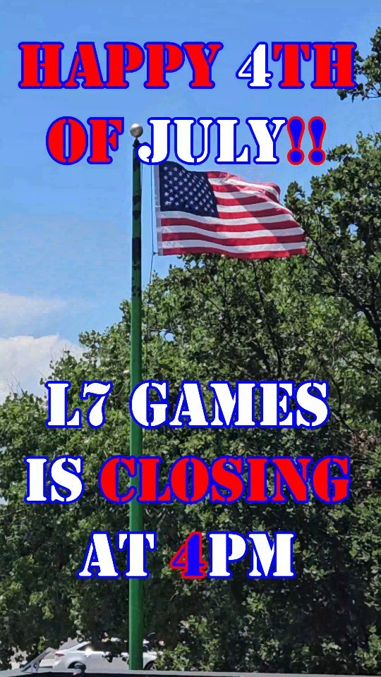 Happy 4th of July!!
Level 7 Games is closing today at 4pm today. Thank you all, and have an awesome 4th!!
#level7games #colorado #4thofjuly #america #firework #comedy #gamestore