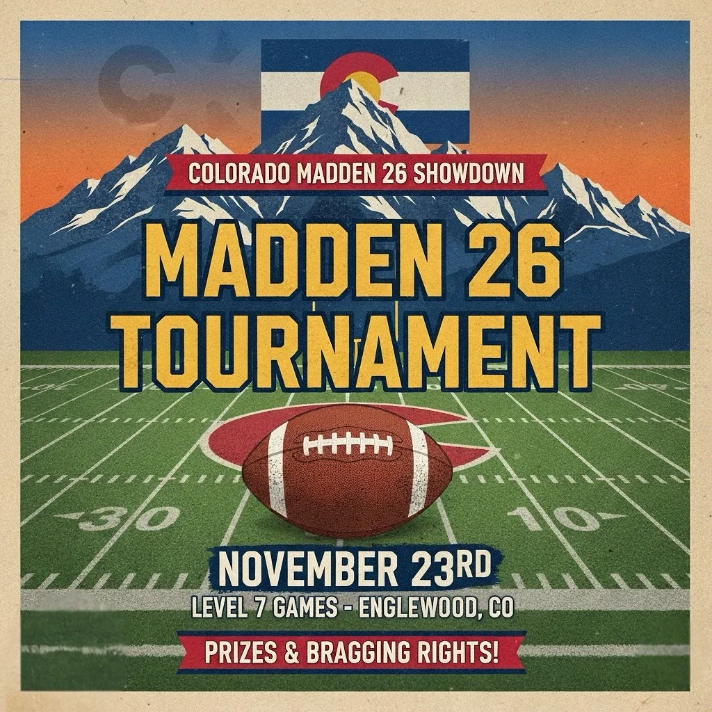 Level 7 Englewood will be hosting our first ever Madden tournament!!!
📅 November 23rd 11AM
💰 $10 entry
🏆 100% of entries will be put into the cash prize pool and paid out to top 3
🏈
https://www.level7games.com/madden26