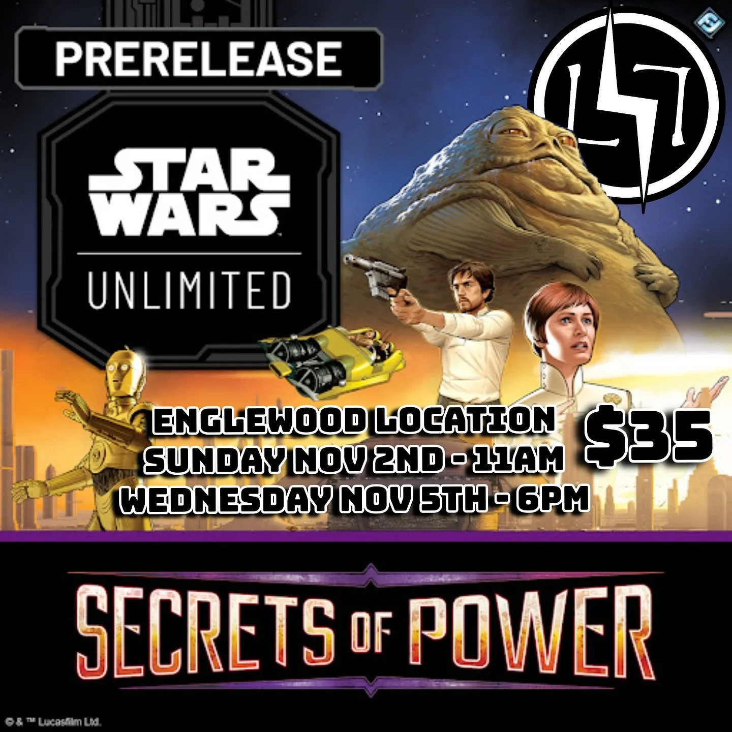 🚨 Star Wars Unlimited: Secrets of Power Prerelease

🔊 Prerelease is 3 rounds of play. Each player will receive a prerelease kit containing 6 packs and inserts to build a deck and play against the other participants!

📅 November 2nd 11AM and Novemb