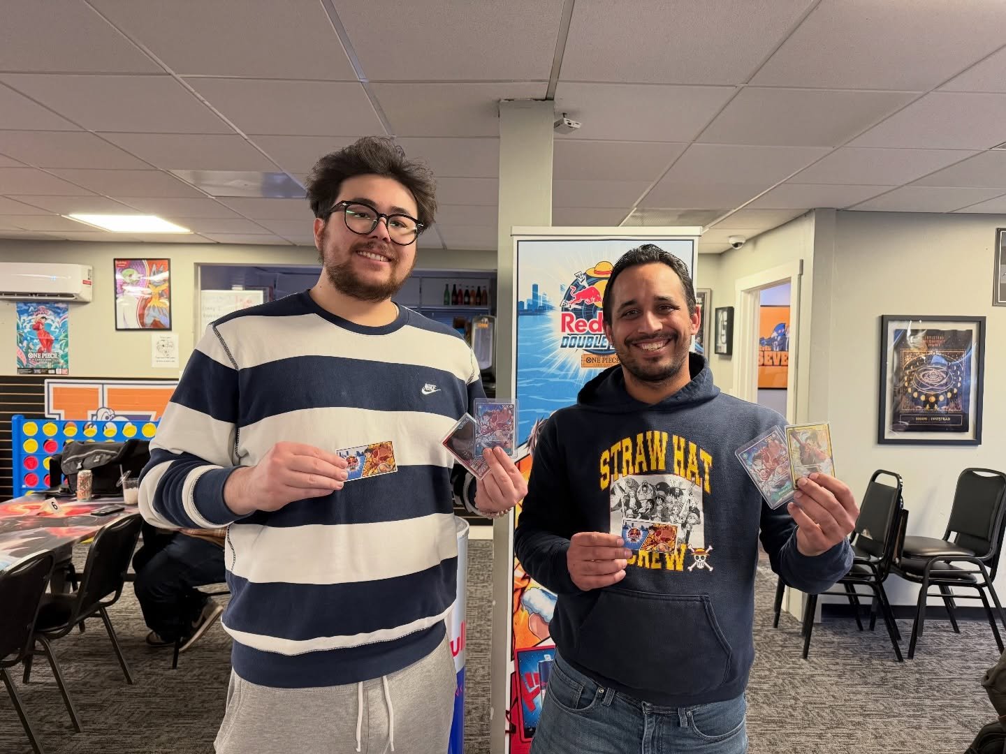 Congratulations to Giancarlo for taking 1st and Angelo for 2nd place today at our @redbull X @onepiece.cardgame Double Don Tournament!  They have both earned a ticket to the Red Bull Championship! 

Thanks to all of our participants, our judge and st