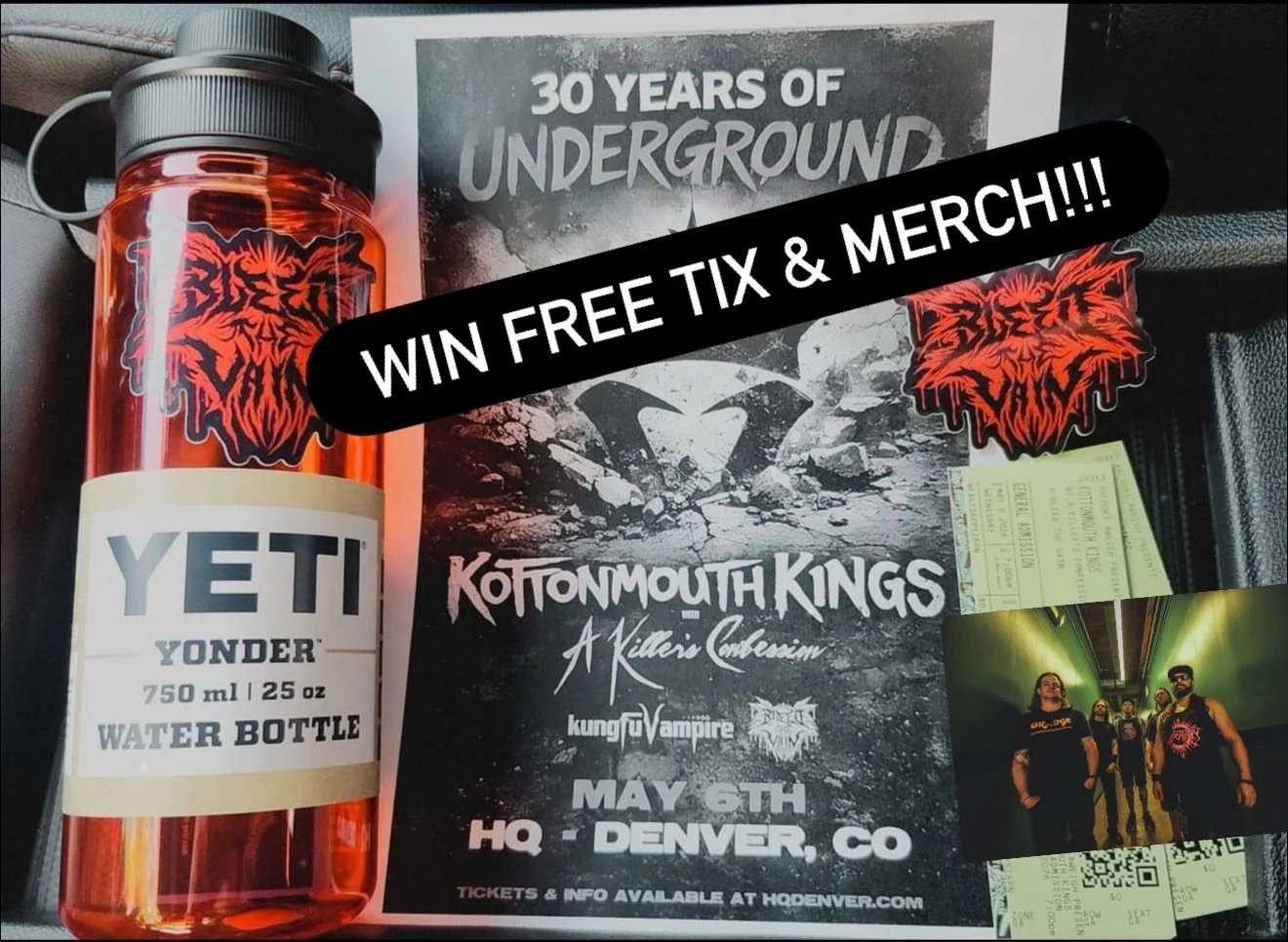 🚨 tag a friend to enter for the free ticket and merch pack 🏷️ 

Our friends with @bleed_the_vain are sharing a stage with the @kottonmouthkings on May 6th!!! 

📍 @hqdenver