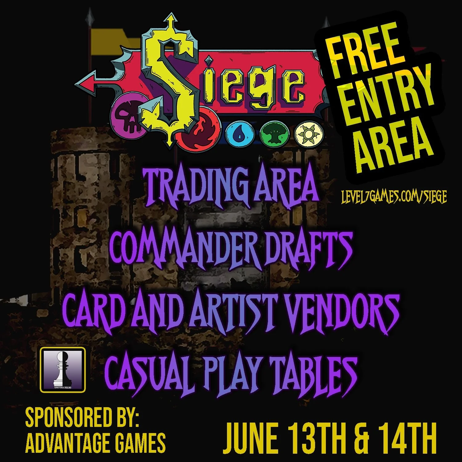 🚨 SIEGE is for everyone!!!! 🚨 

On June 13-14th we are hosting a 10K cEDH(Competitive Commander) tournament! 

🤯 BUT!!!!! You don&rsquo;t have to play in the main event to attend for free! 

Everyone is welcome during the two-day event to come and