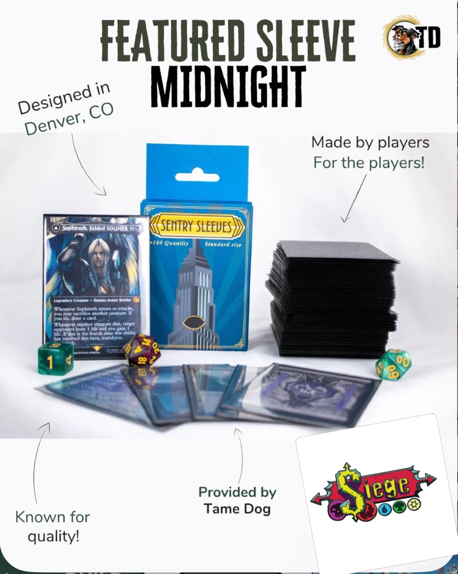 Very excited to have @tame_dog_tcg as a sponsor of the SIEGE!!! They have provided us 2 cases of sleeves to give out for the event! 

If you haven&rsquo;t tried these sleeves yet, you&rsquo;re missing out! 

🛡️