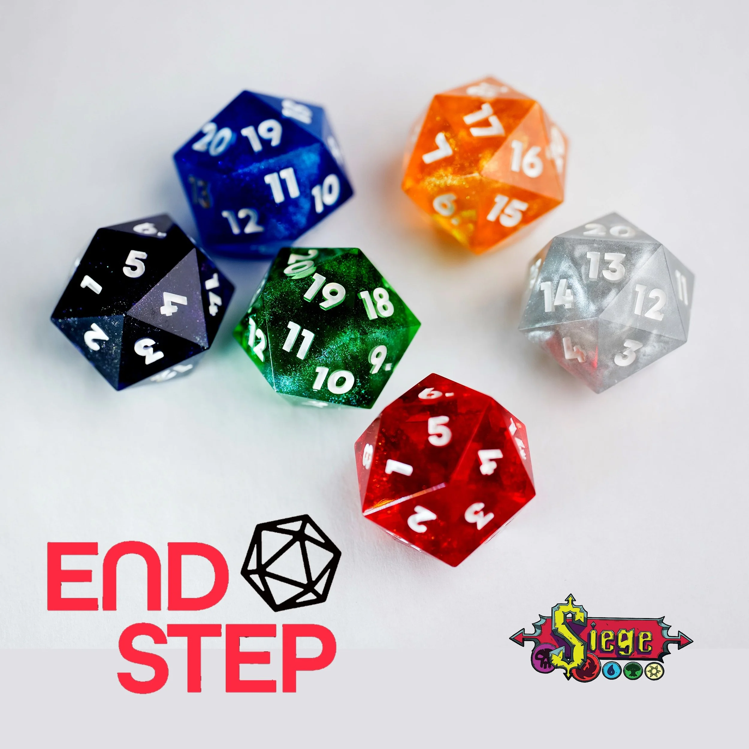@the.endstep has joined as a Vende for SIEGE!! 

They are a local Colorado company that specializes in artisan Dice for Magic and other games! The set of floating mana D20s are especially hot 🥵 

They have also contributed to the SIEGE Raffle for pa