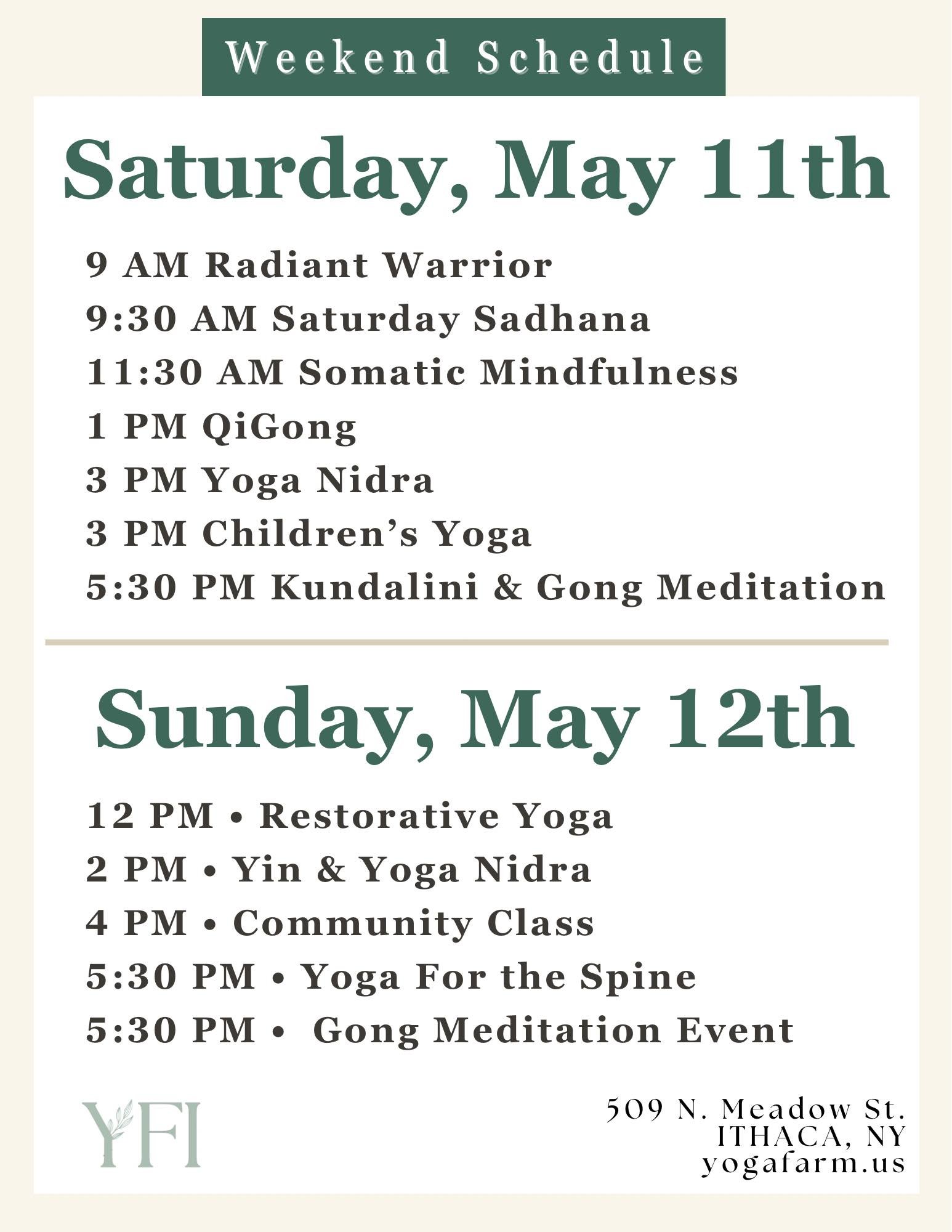 Tell us your plans for this weekend!? 🙏✨🌳 
Join us for a class or two! 🌈🌟

https://www.yogafarm.us/ithaca-studio-classes
