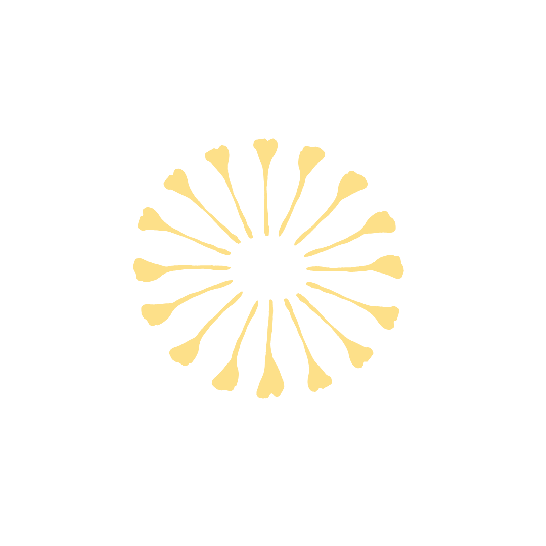 A gold-colored floral design with a circular pattern of elongated petals on a black background.