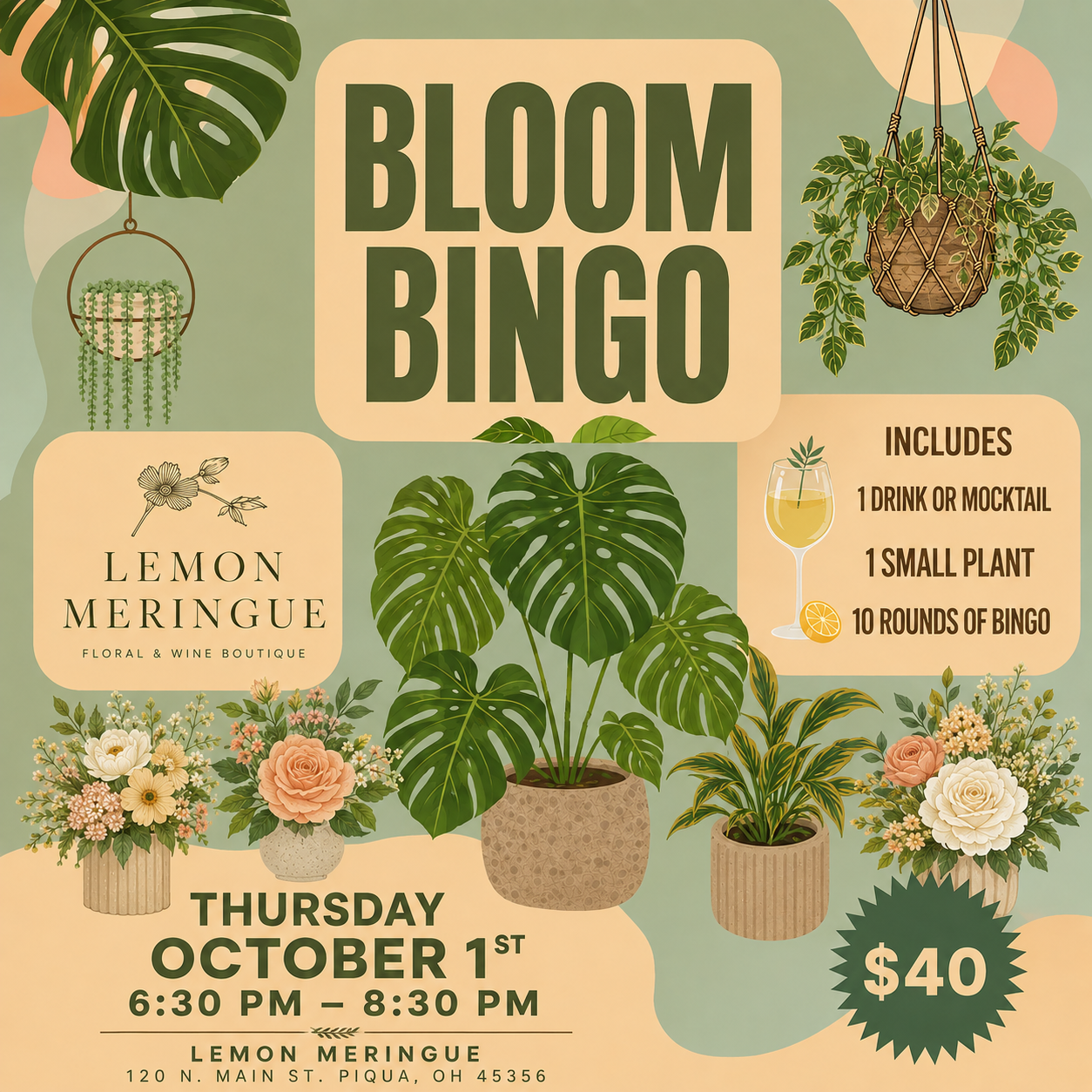 Bloom Bingo | Plant Bingo Night at Lemon Meringue