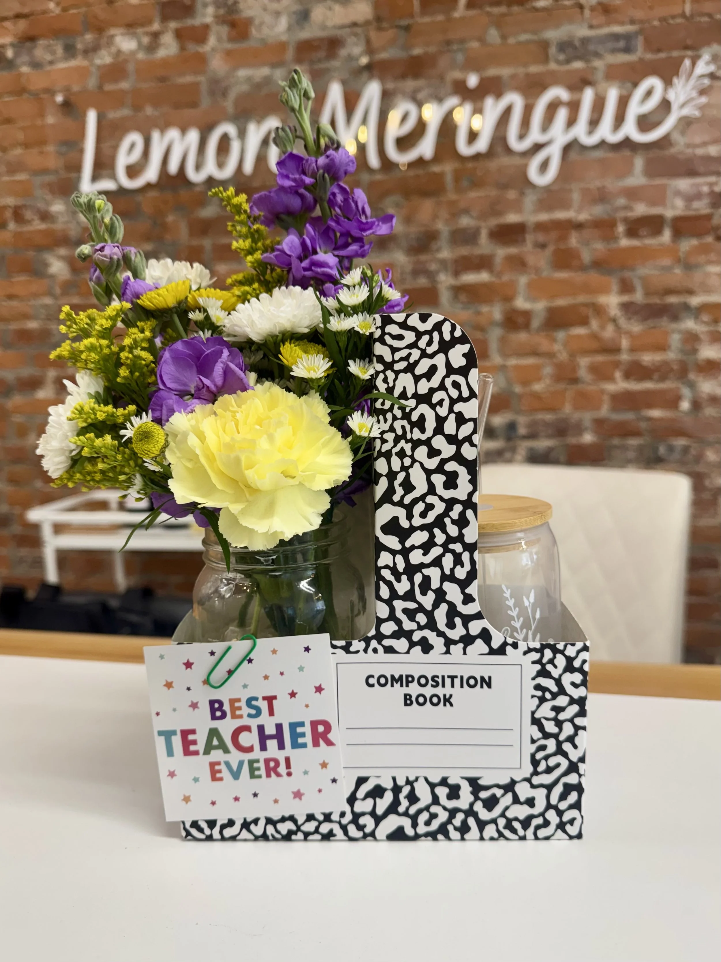 Floral Gift Cup Tier Arrangement with Glass Cup