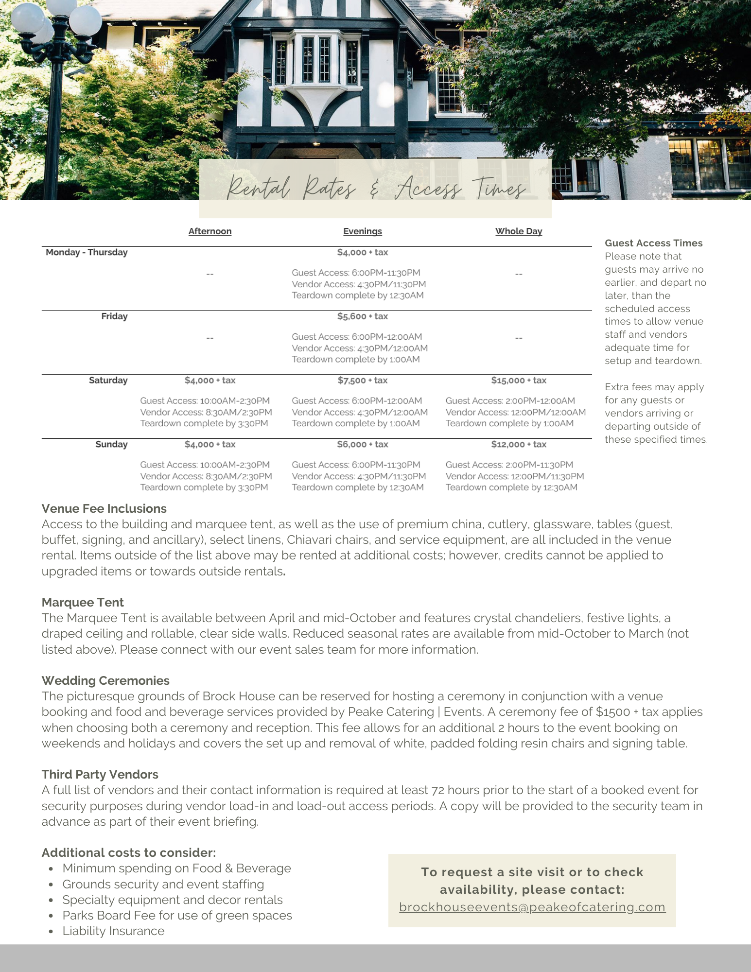 Rental Rates — Brock House Events