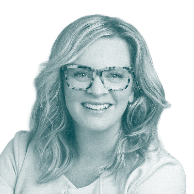 grainy navy monochrome photo of Dr. Sarah MacEachern. She has long, light hair and is wearing tortoise shell glasses