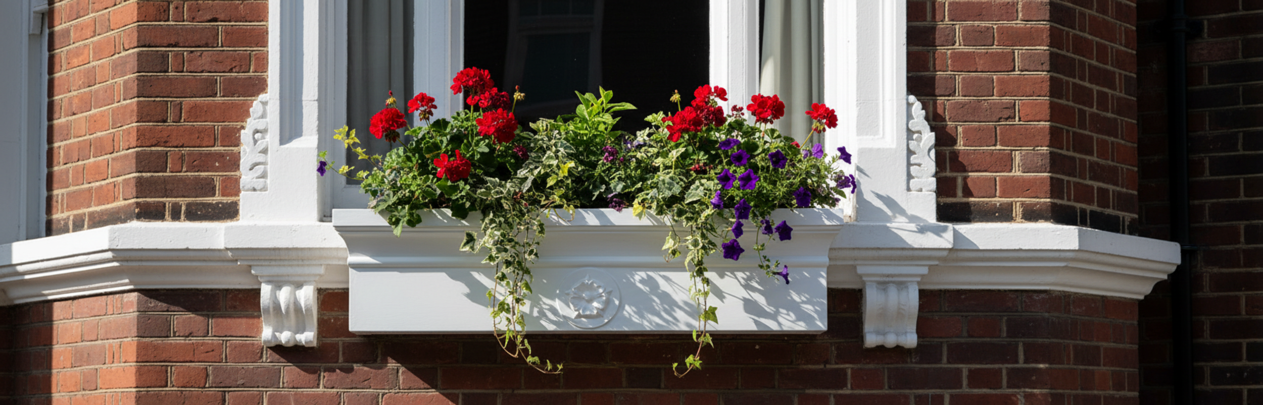Wood effect fibreglass Tudor Rose Rosetta window box / fence line planter