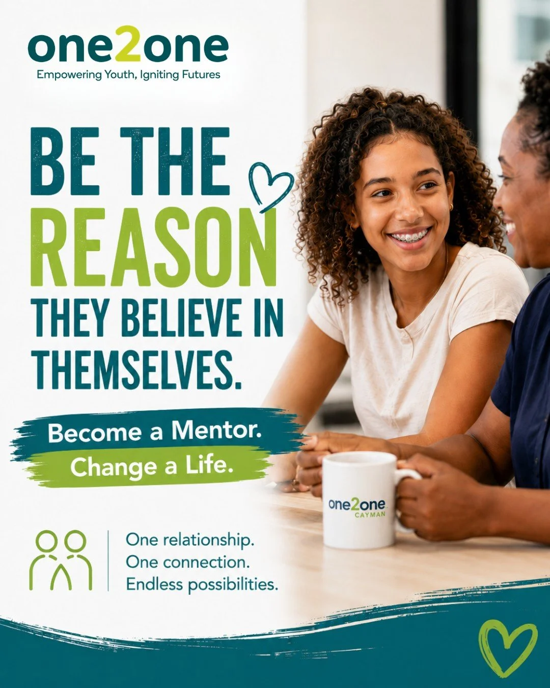 one2one connects caring adults with young people who could use a little extra support and a positive role model. Through simple one-on-one time, you can help build confidence, life skills, and brighter futures. 

Reach out to us to learn more info@on