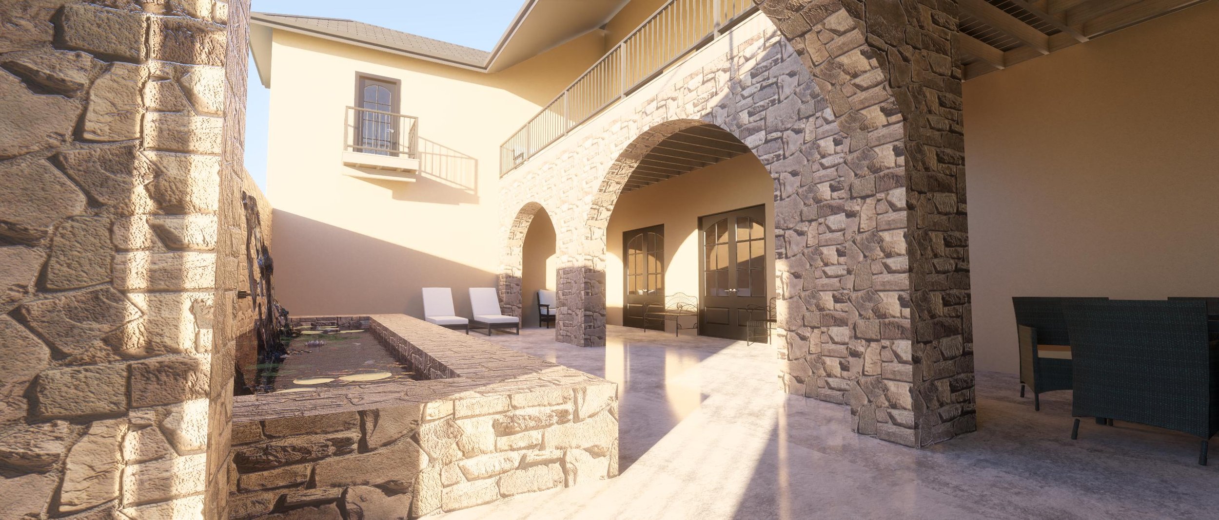 french country courtyard floor plan rendering