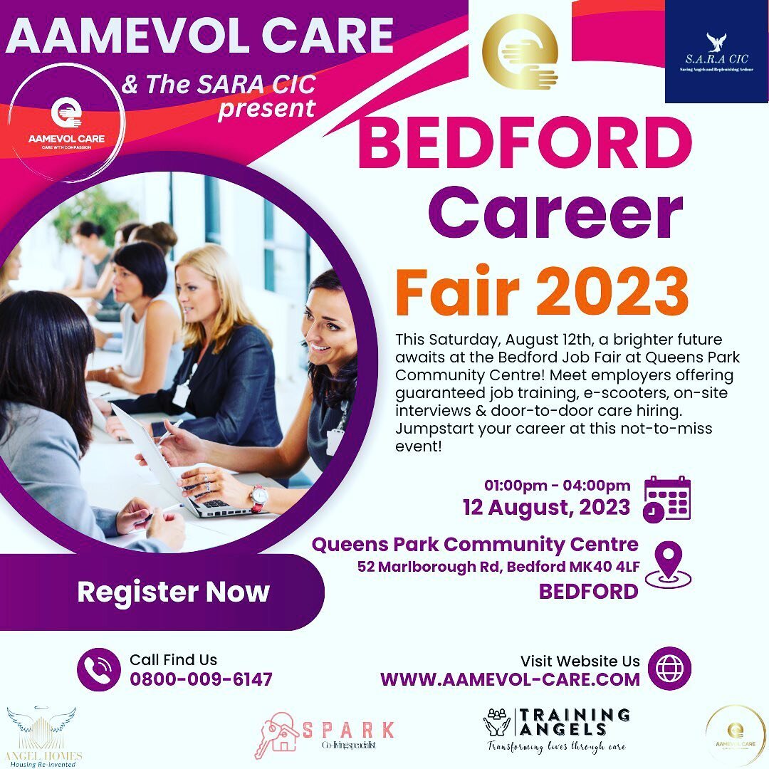 This Saturday, August 12th, a brighter future awaits at the Bedford Job Fair at Queens Park Community Centre! Meet employers offering guaranteed job training, escooters for carers, on-site interviews &amp; door-to-door care hiring. Jumpstart your car